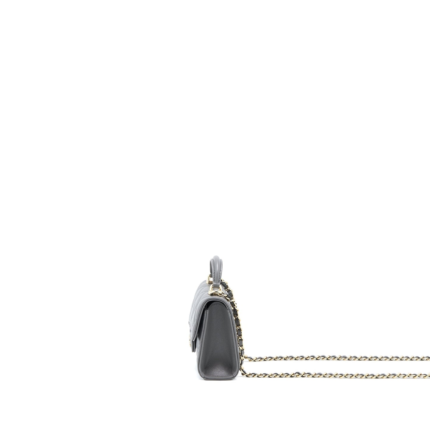 Chanel Mini Top Handle Flap Bag Lambskin Dark Grey L