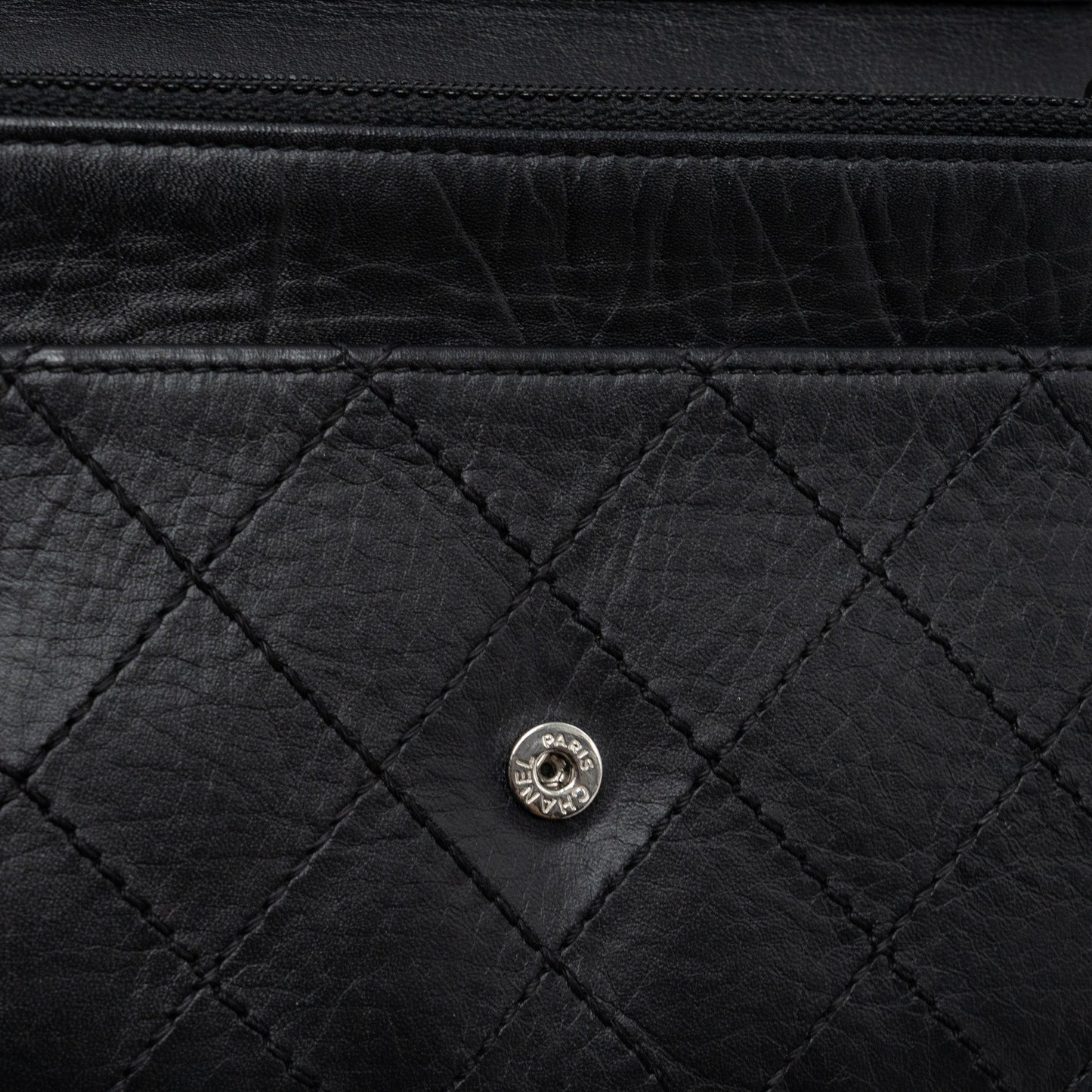Chanel 2.55 Wallet On Chain Aged Calfskin Black Ruthenium