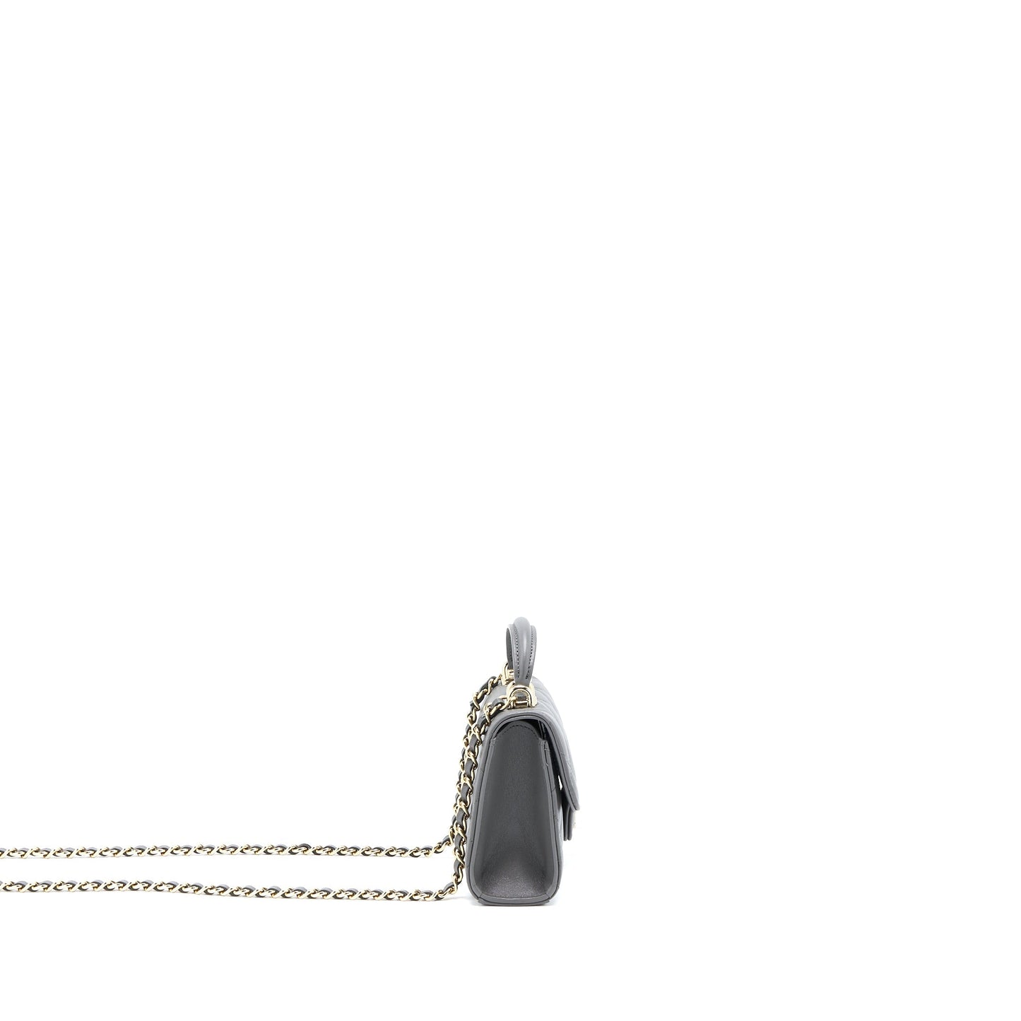 Chanel Mini Top Handle Flap Bag Lambskin Dark Grey L