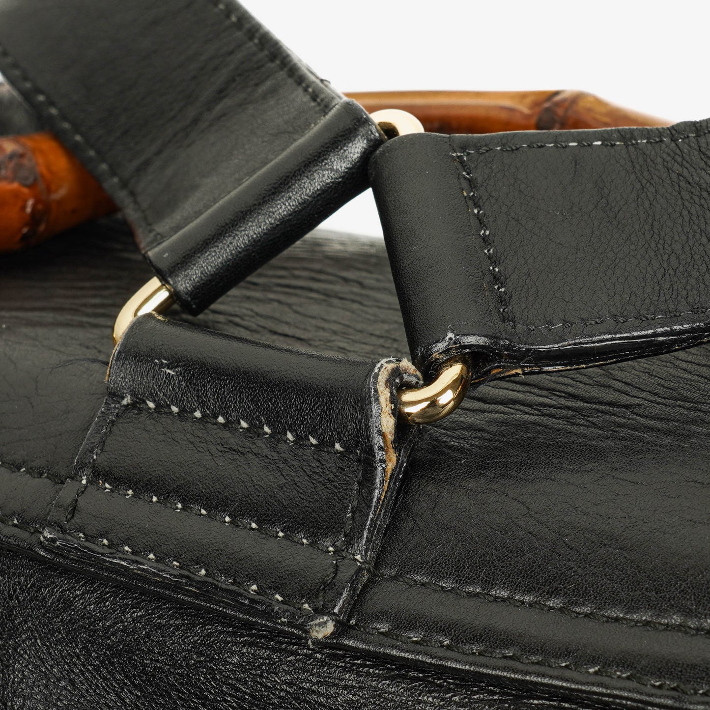 Gucci Vintage Black Leather Bamboo Backpack