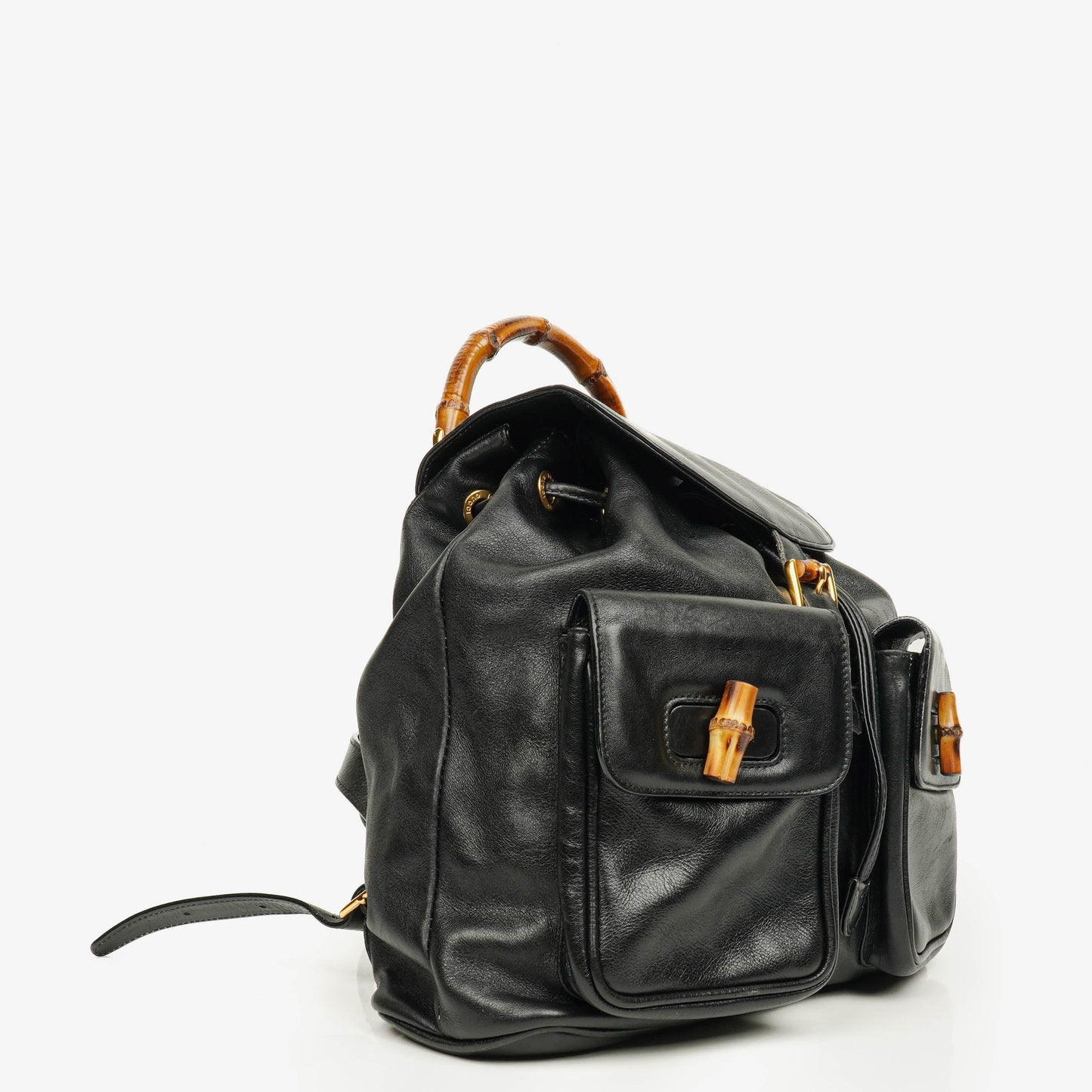 Gucci Vintage Black Leather Bamboo Backpack