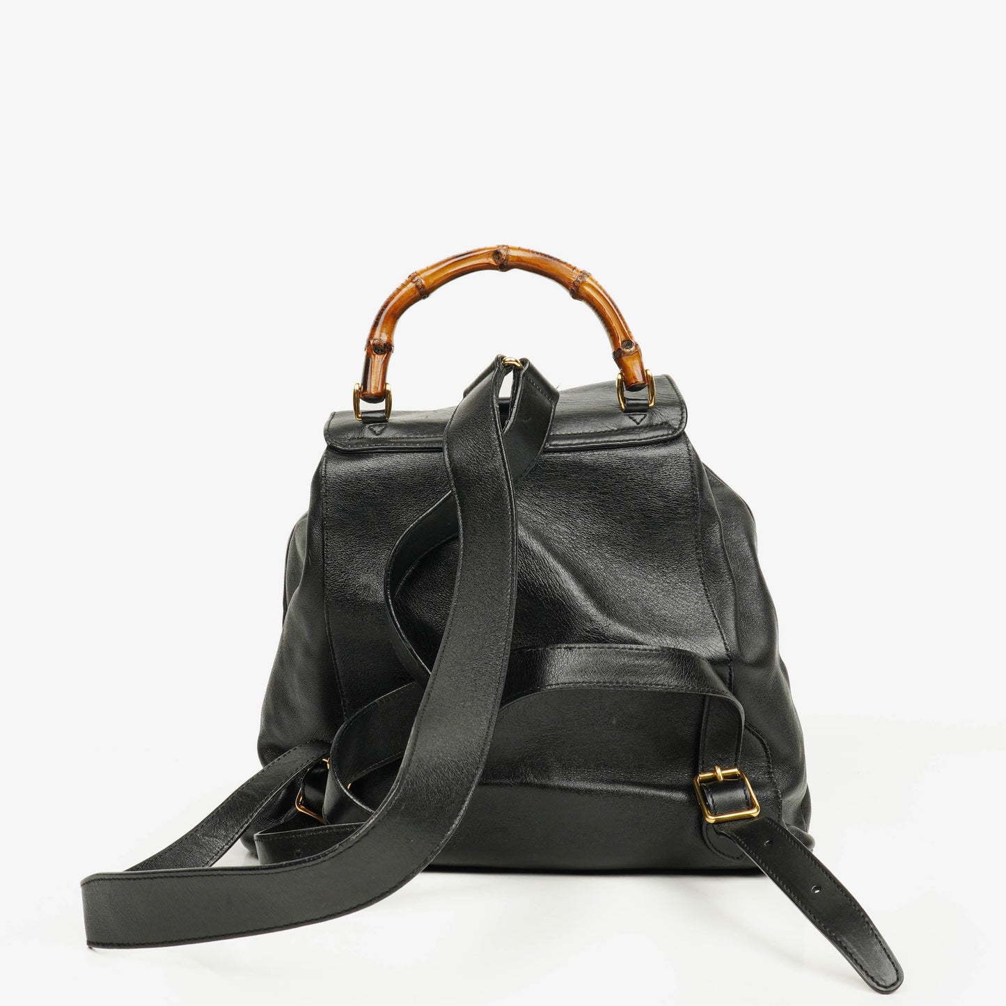Gucci Vintage Black Leather Bamboo Backpack