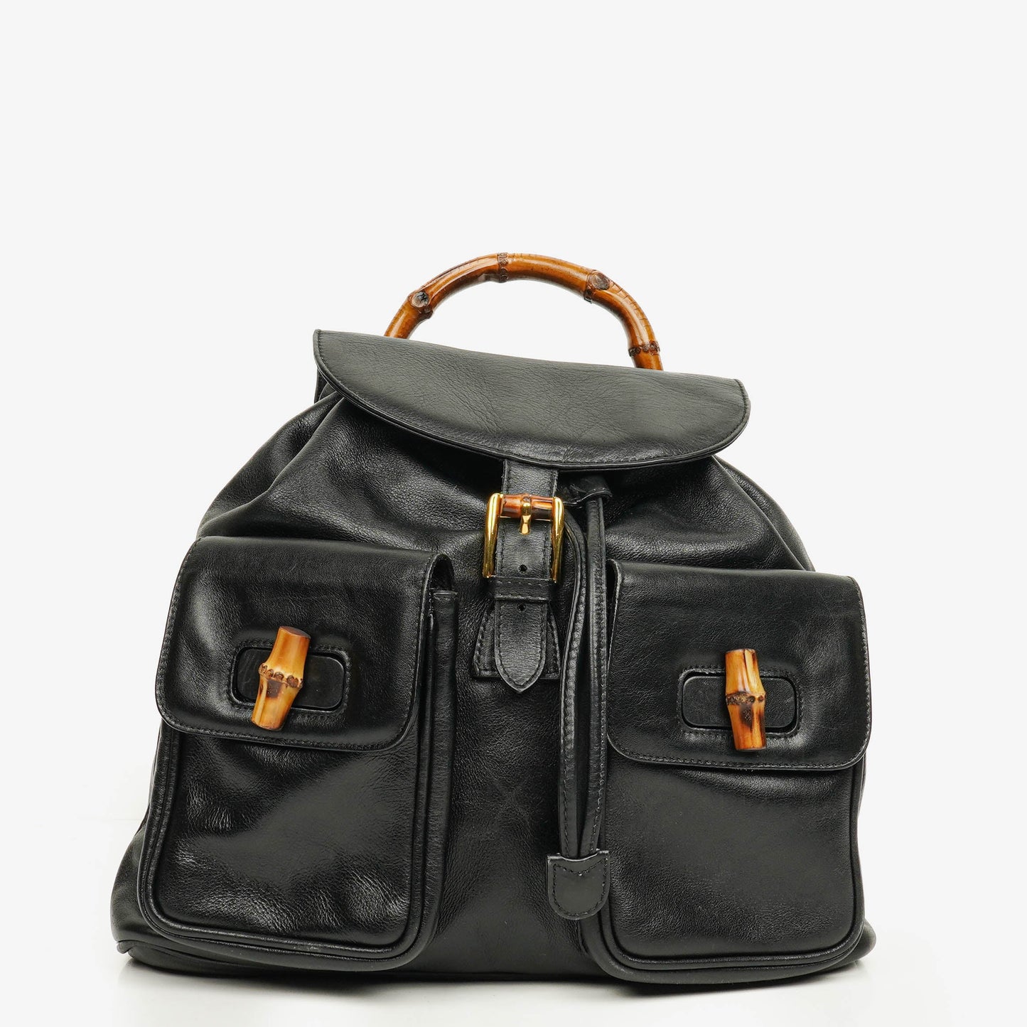 Gucci Vintage Black Leather Bamboo Backpack