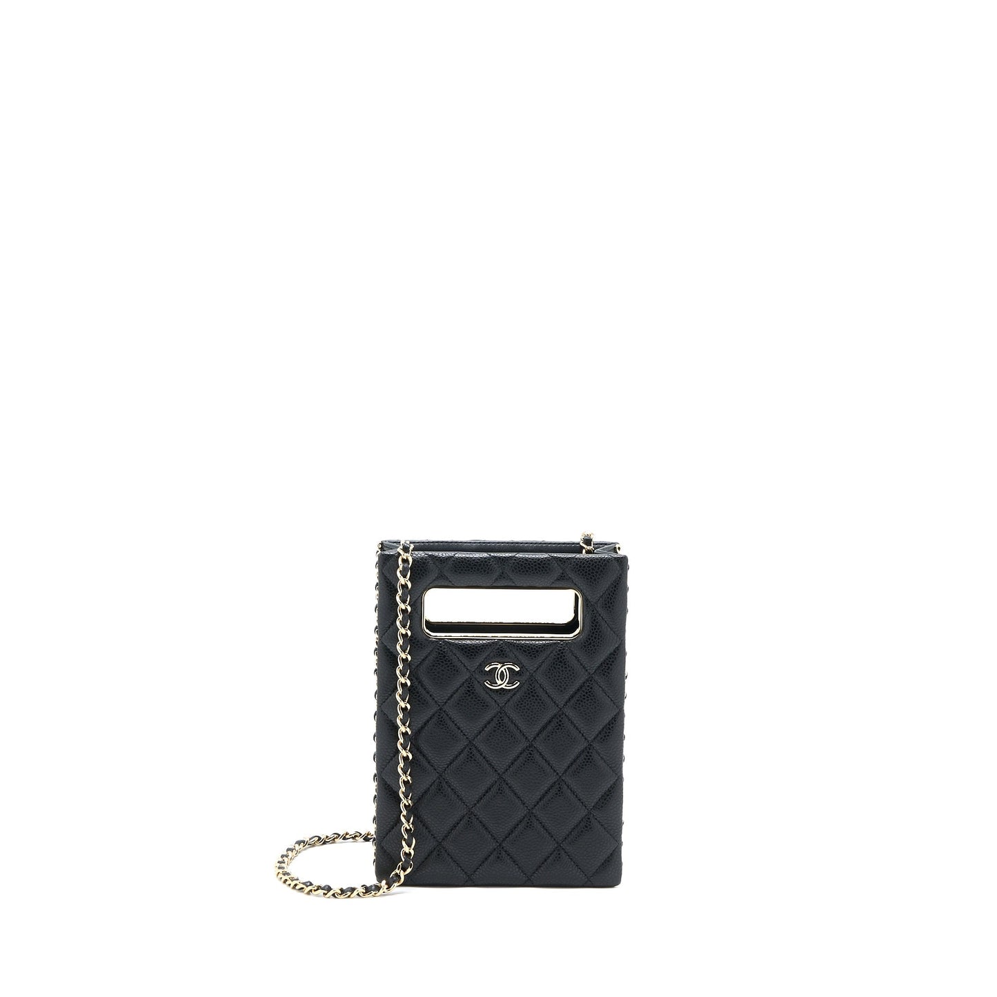 Chanel Vertical Evening Chain Bag Caviar Black L (Microchip)