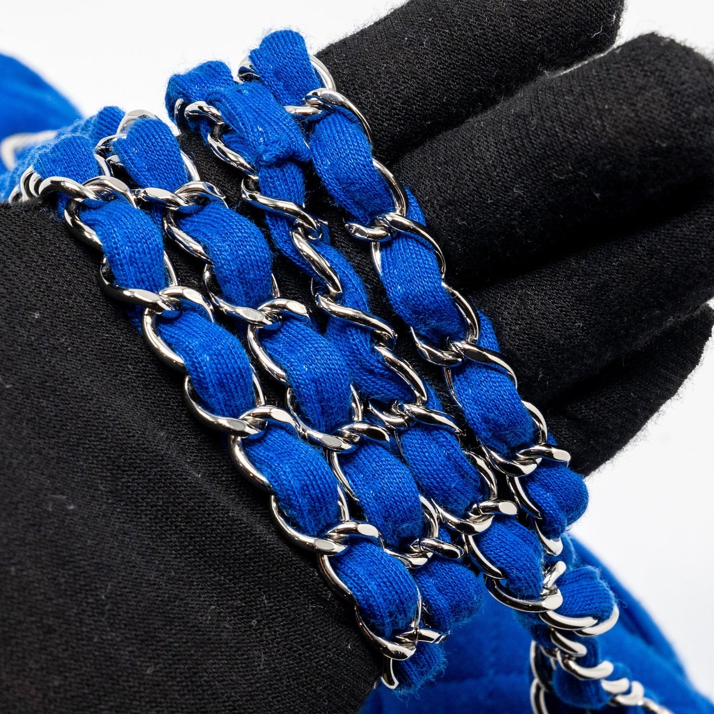 Chanel medium classic double flap bag fabric blue