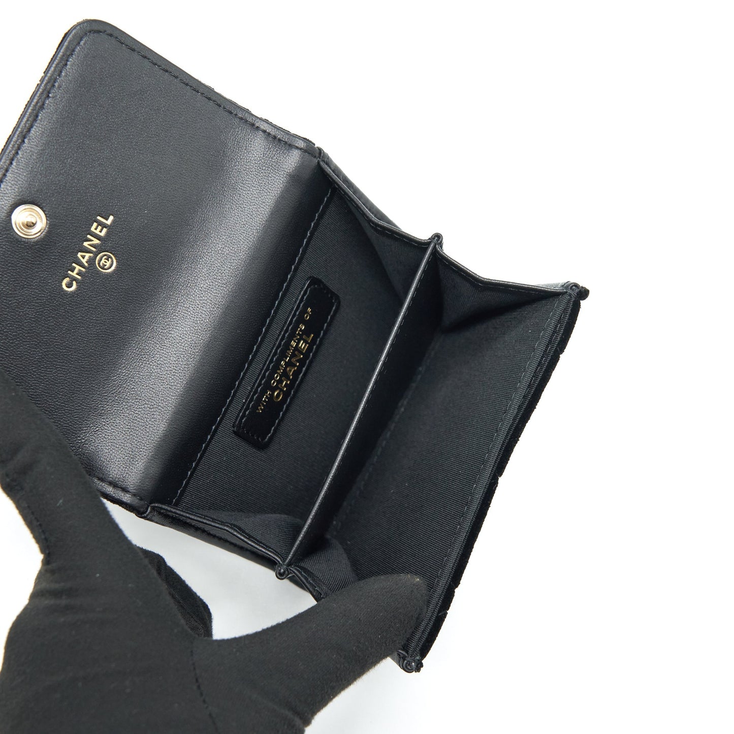 Chanel Velvet CC Logo Small Flap Wallet Black L