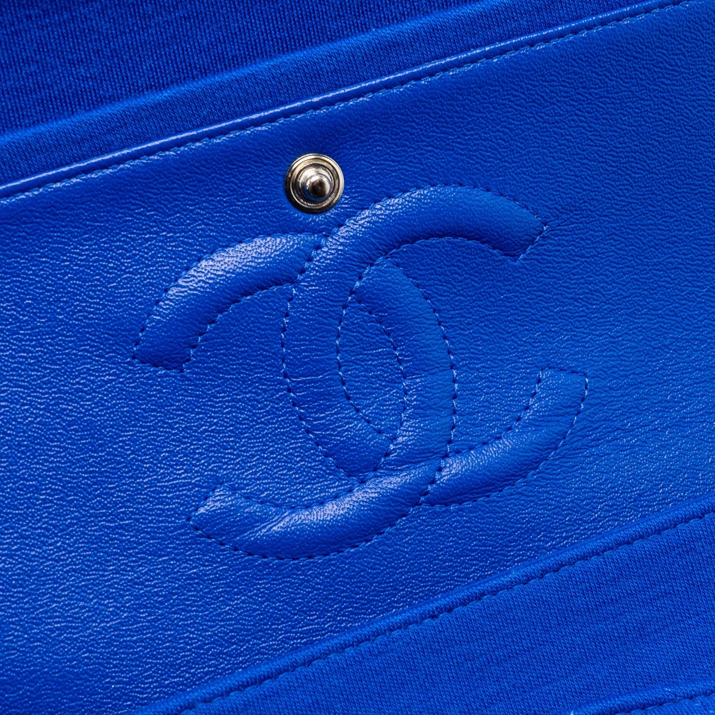 Chanel medium classic double flap bag fabric blue