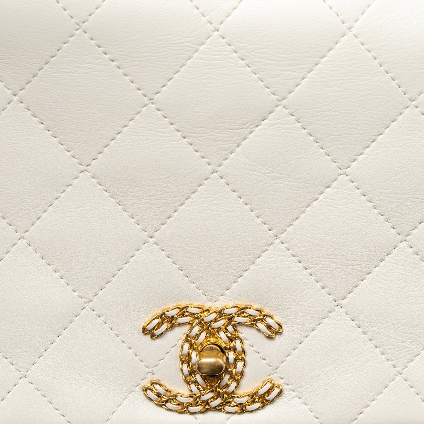 Chanel Flap Bag with Detailed CC Logo Calfskin White Brushed