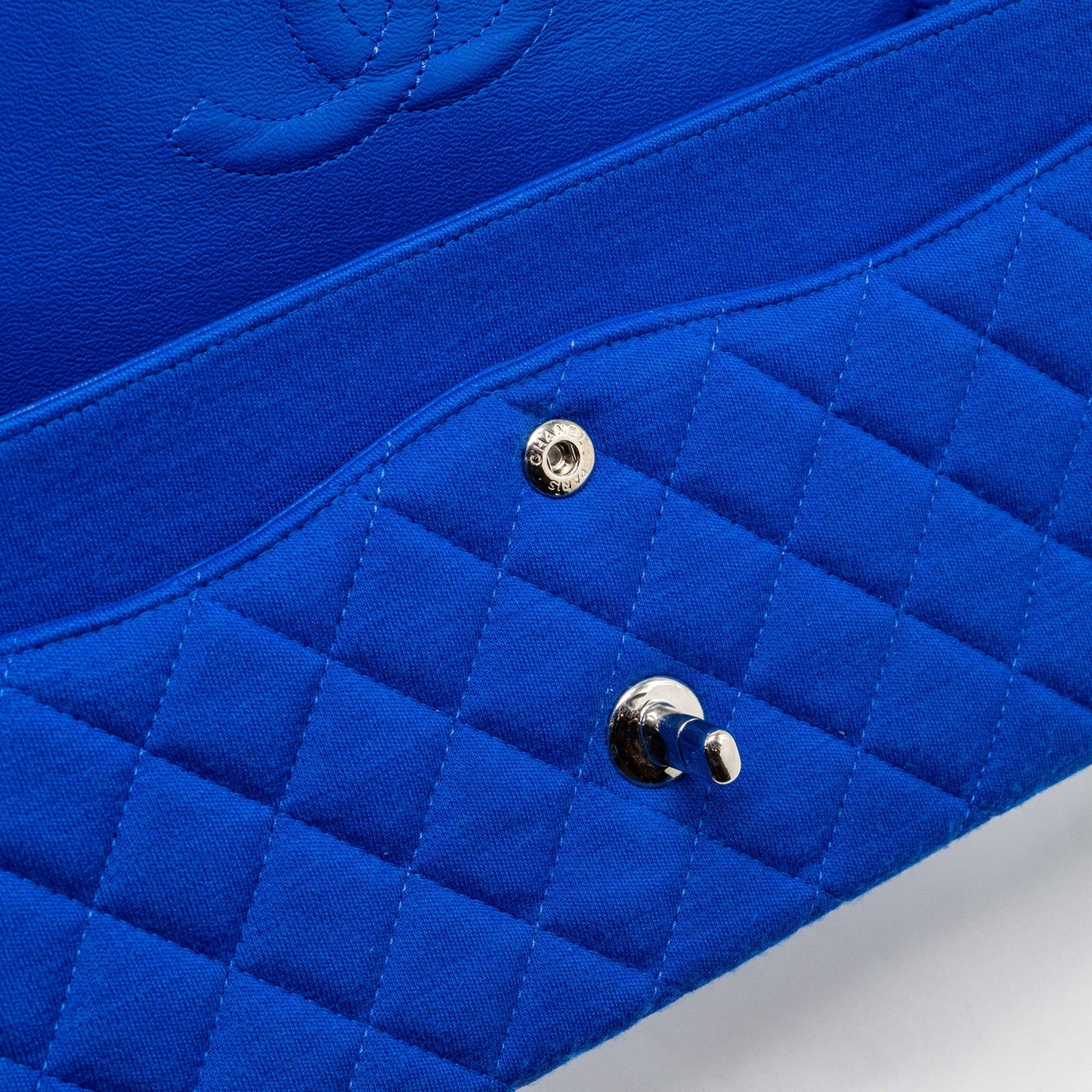 Chanel medium classic double flap bag fabric blue