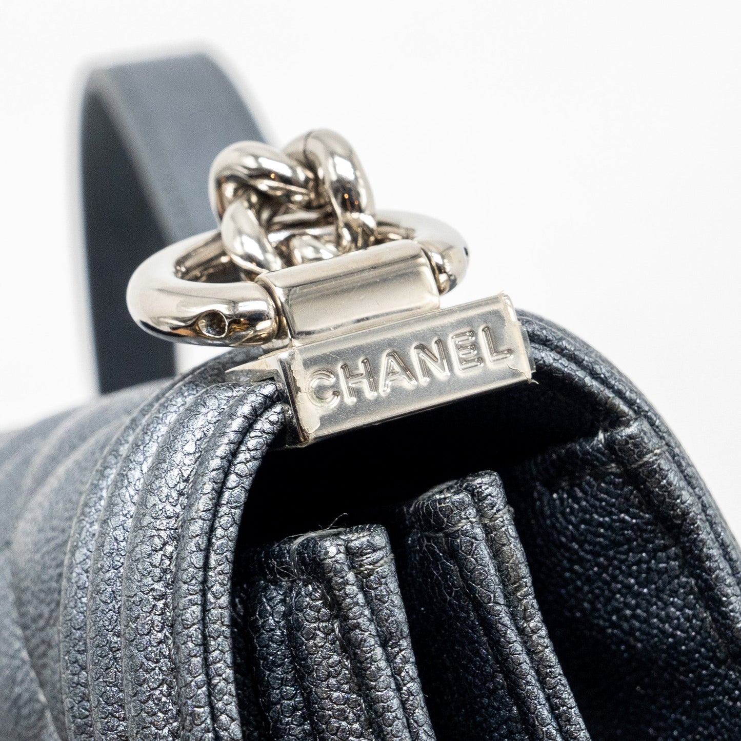 Chanel North South Boy Bag caviar metallic grey