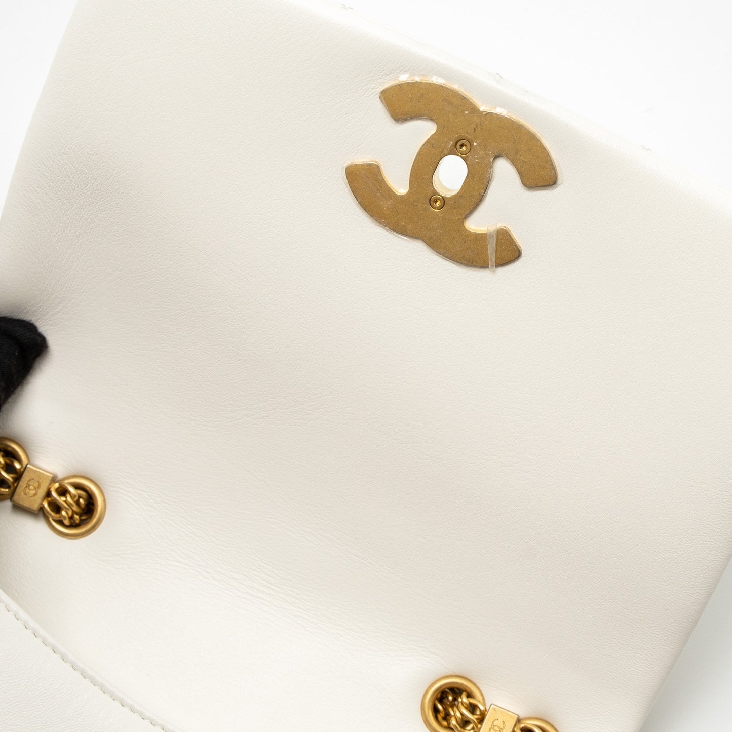Chanel Flap Bag with Detailed CC Logo Calfskin White Brushed
