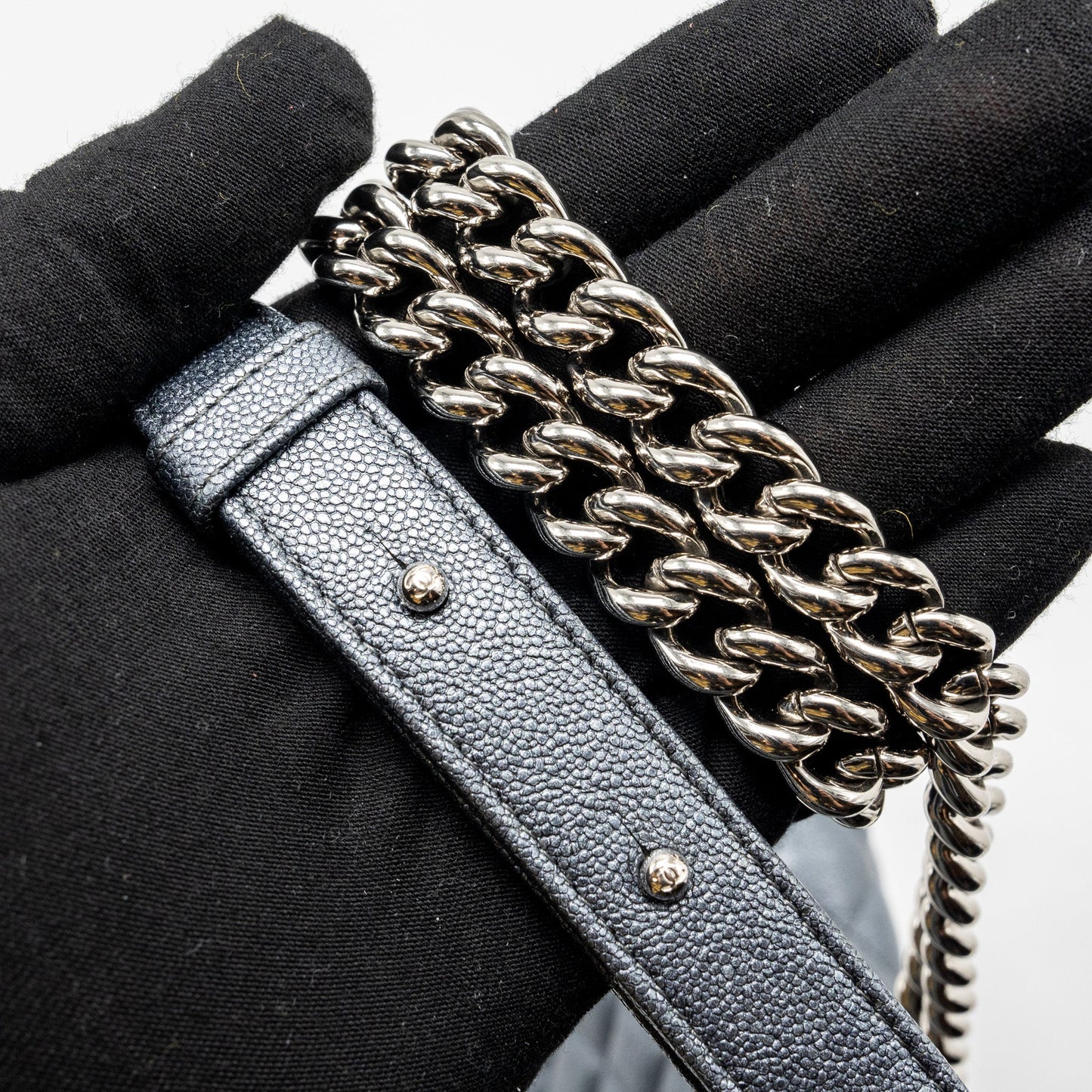 Chanel North South Boy Bag caviar metallic grey