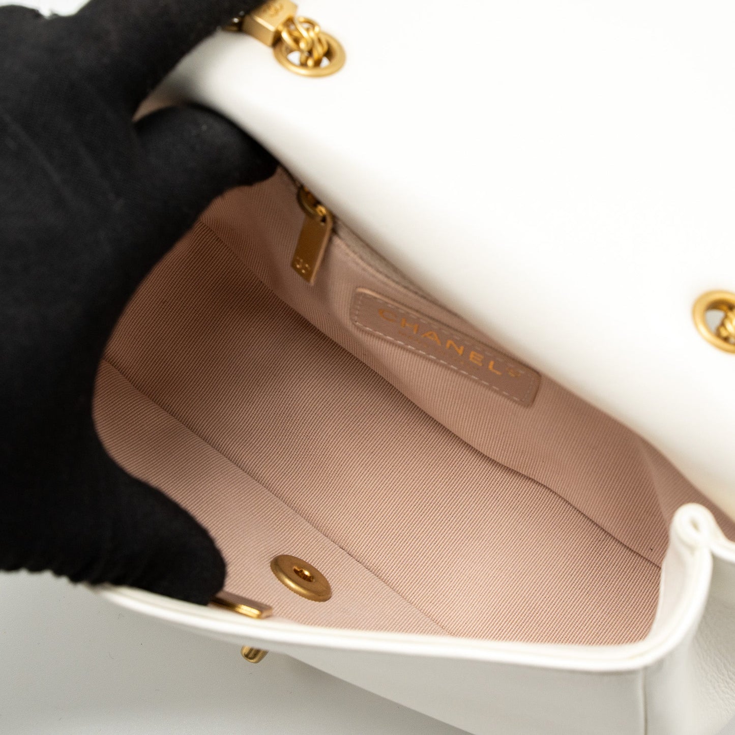 Chanel Flap Bag with Detailed CC Logo Calfskin White Brushed