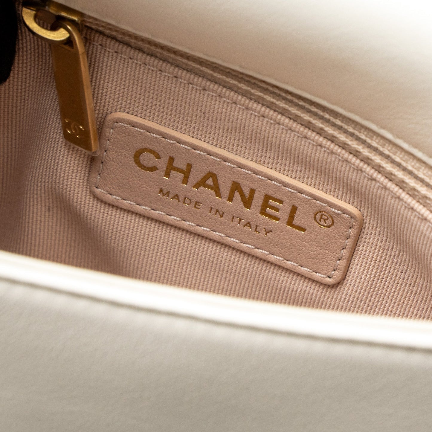 Chanel Flap Bag with Detailed CC Logo Calfskin White Brushed