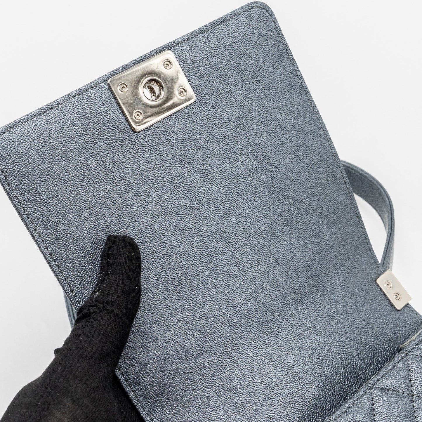 Chanel North South Boy Bag caviar metallic grey