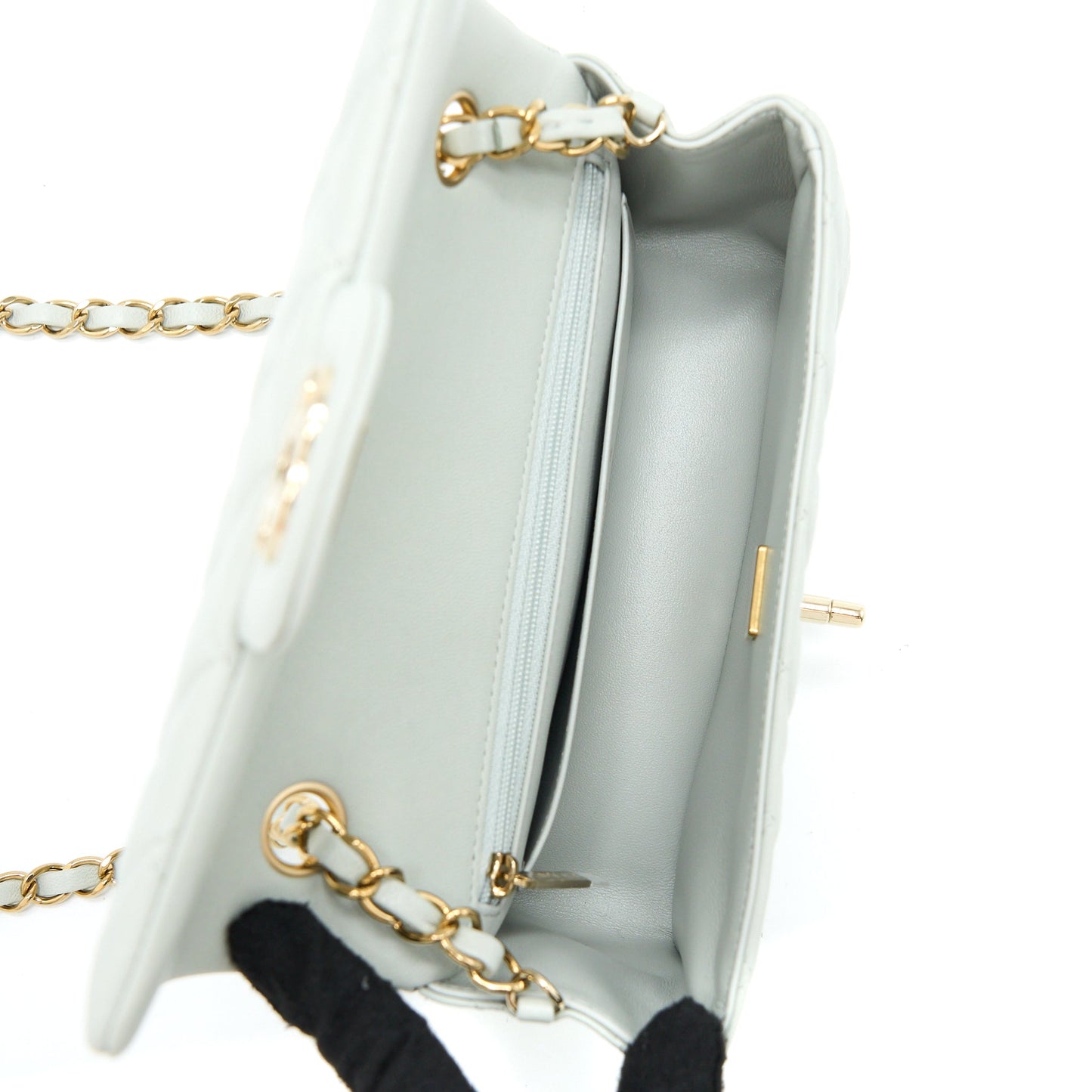 Chanel 23C Mini Rectangular Flap Bag Lambskin Light Grey L (Microchip)