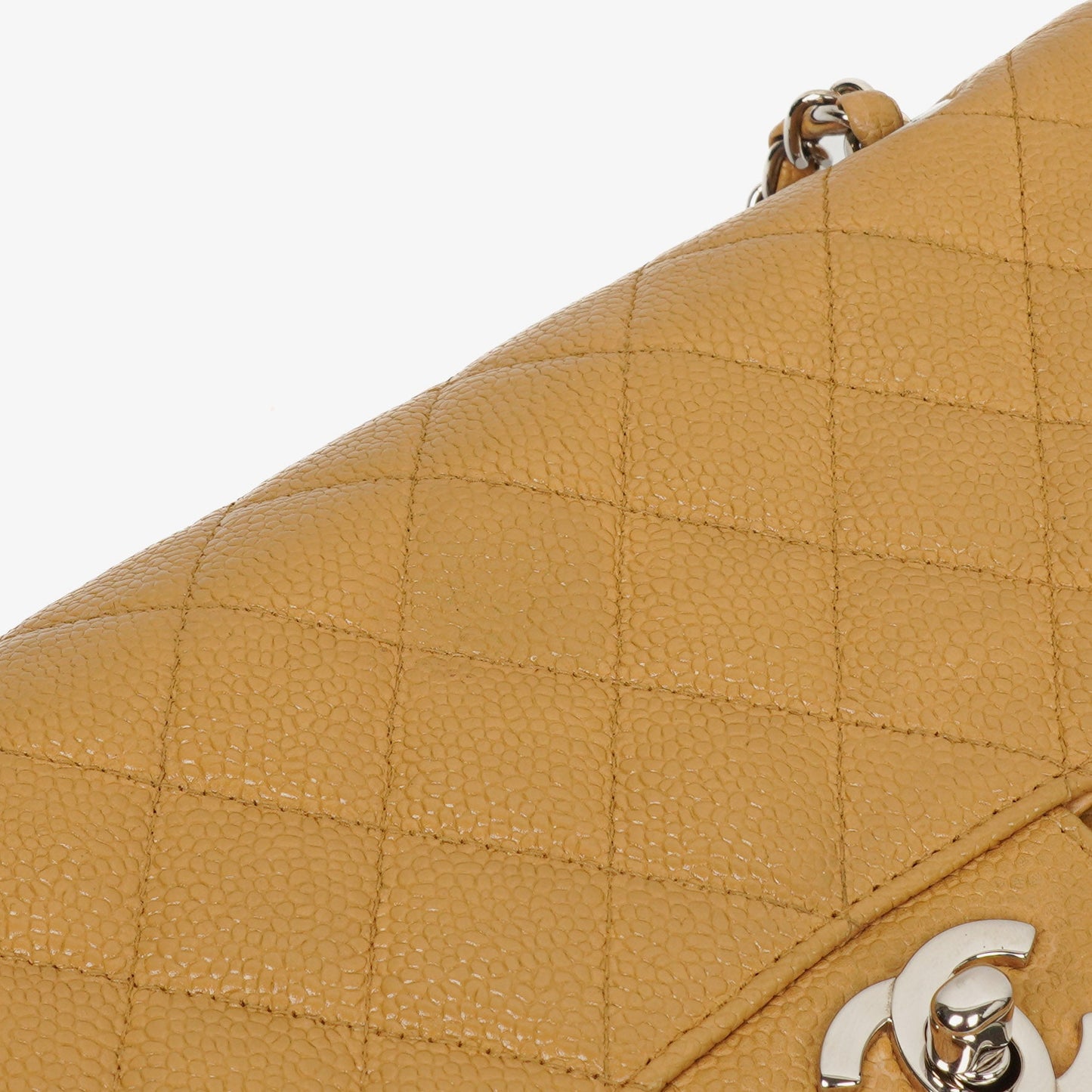 Chanel Medium Classic  Double Flap Bag Beige Quilted Caviar Leather With Silver-Tone Hardware