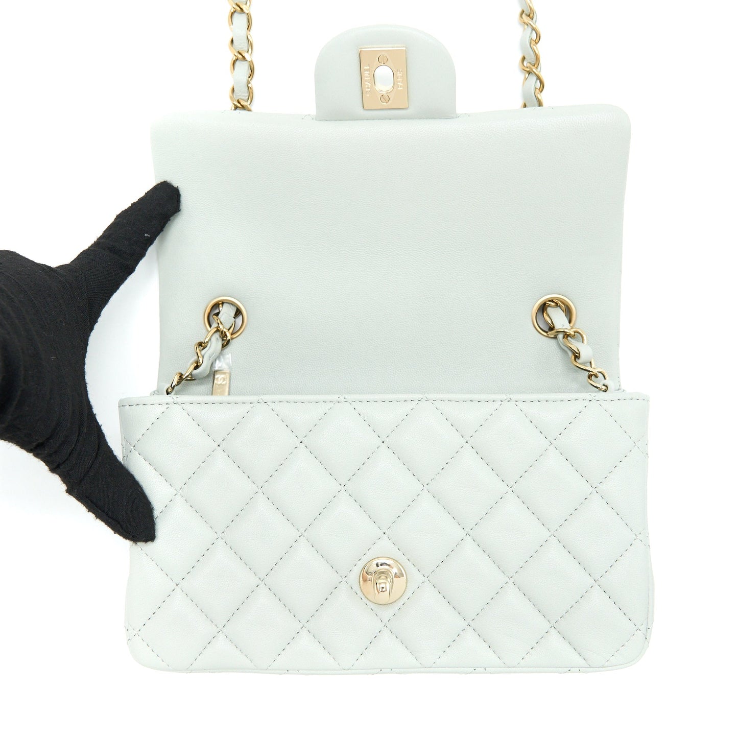 Chanel 23C Mini Rectangular Flap Bag Lambskin Light Grey L (Microchip)