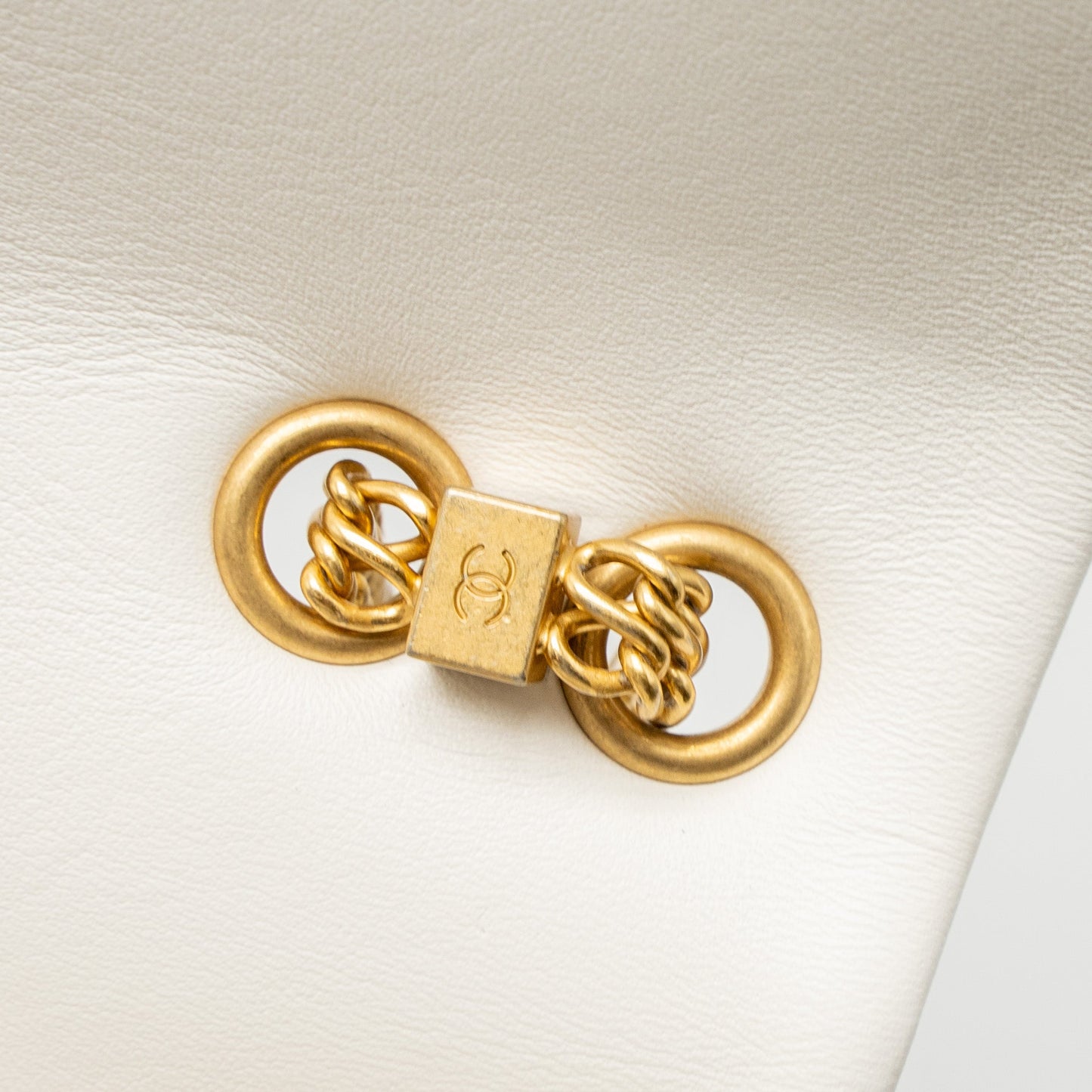 Chanel Flap Bag with Detailed CC Logo Calfskin White Brushed