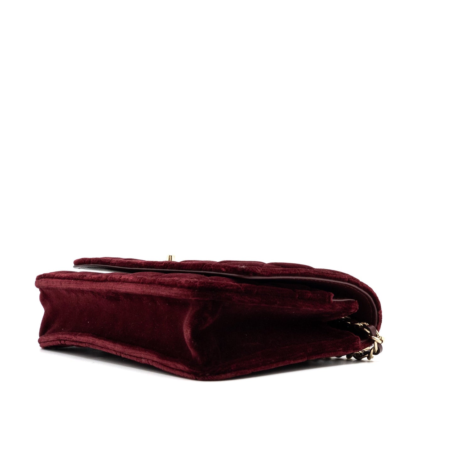 Chanel Crystal Pearl Crush Wallet On Chain Velvet Burgundy L