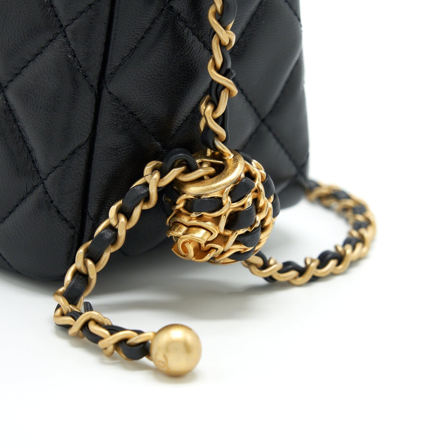 Chanel 22S Pearl Crush Hobo Bag Lambskin Black