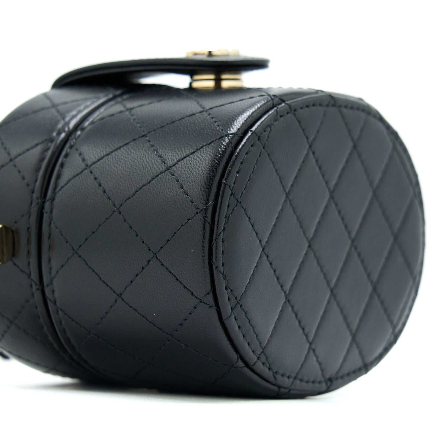 Chanel Mini Round Vanity With Chain Lambskin Black L
