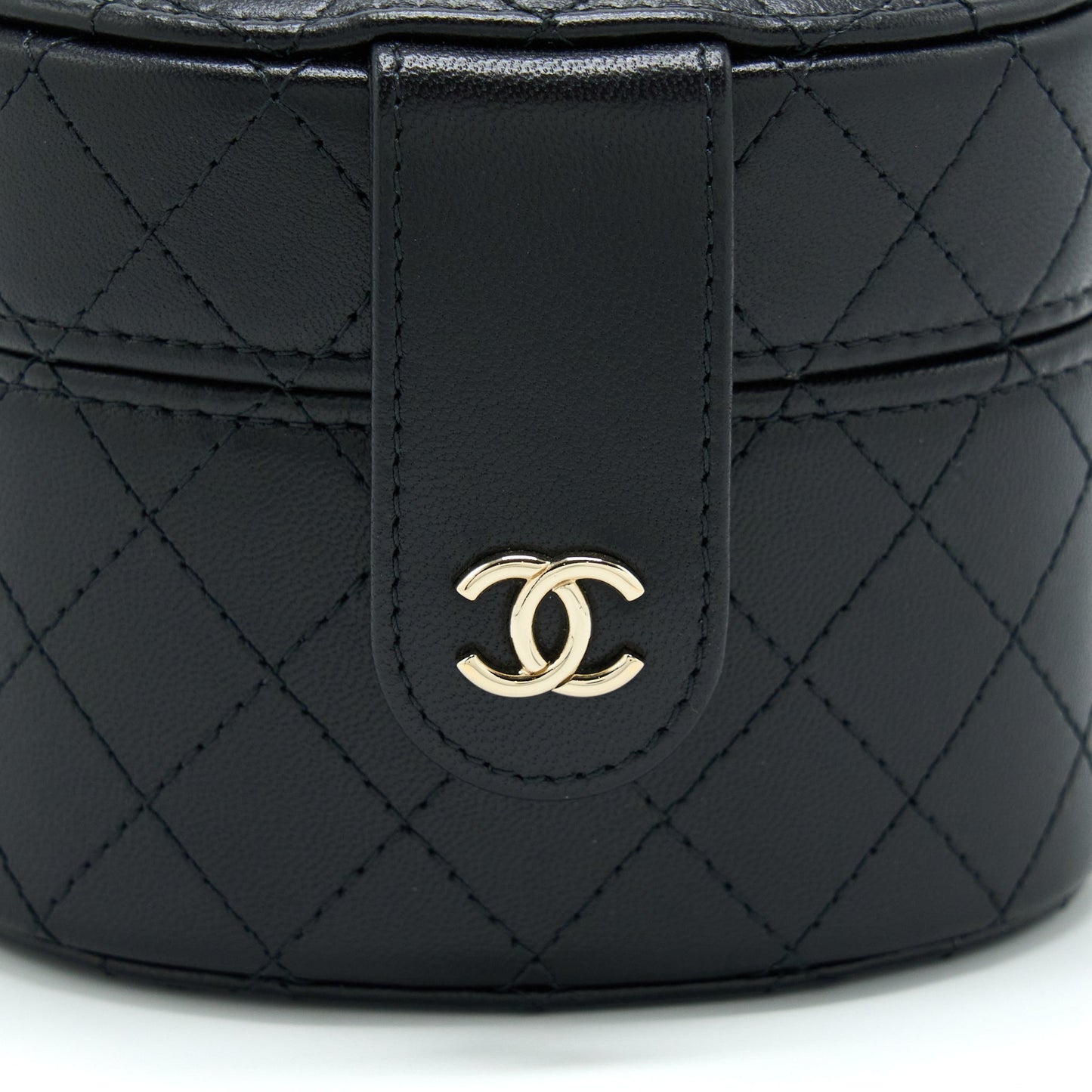 Chanel Mini Round Vanity With Chain Lambskin Black L