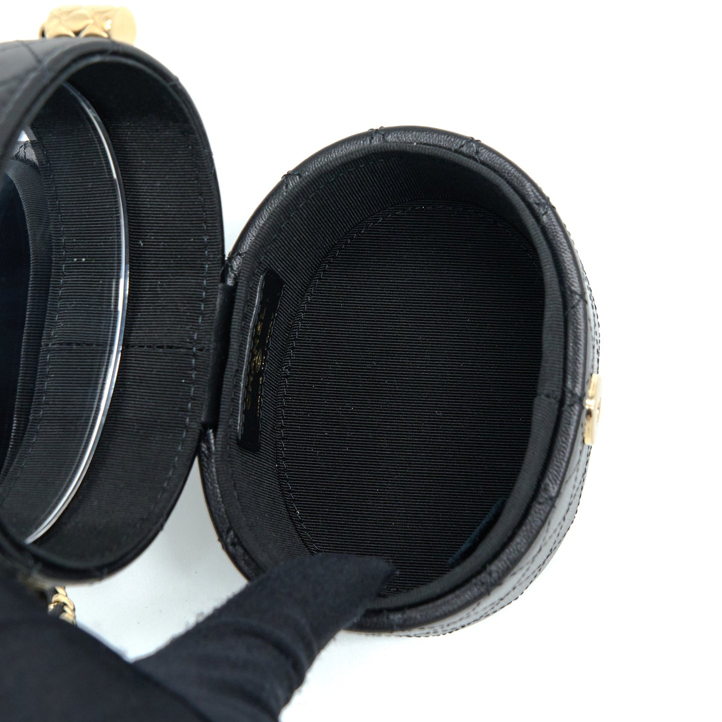 Chanel Mini Round Vanity With Chain Lambskin Black L