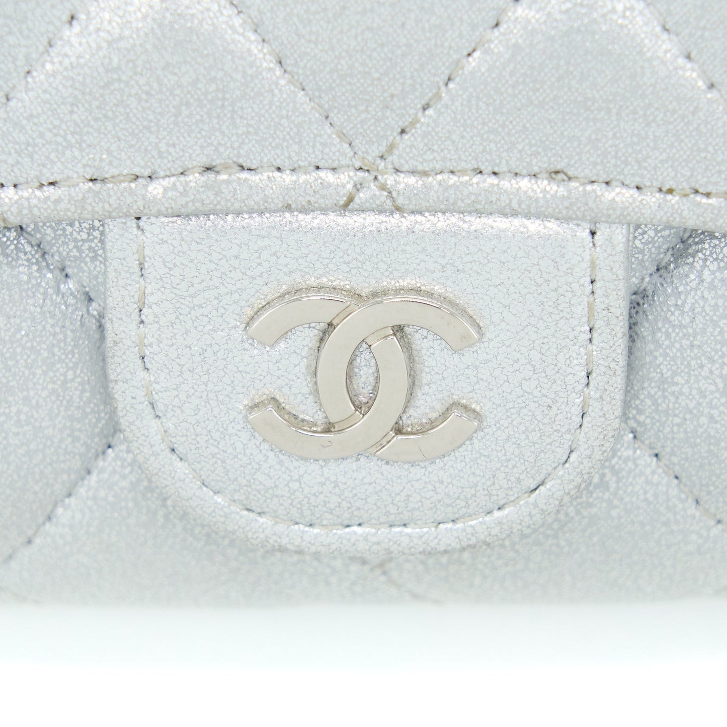 Chanel Quilted Classic Flap Card Holder Lambskin Silver