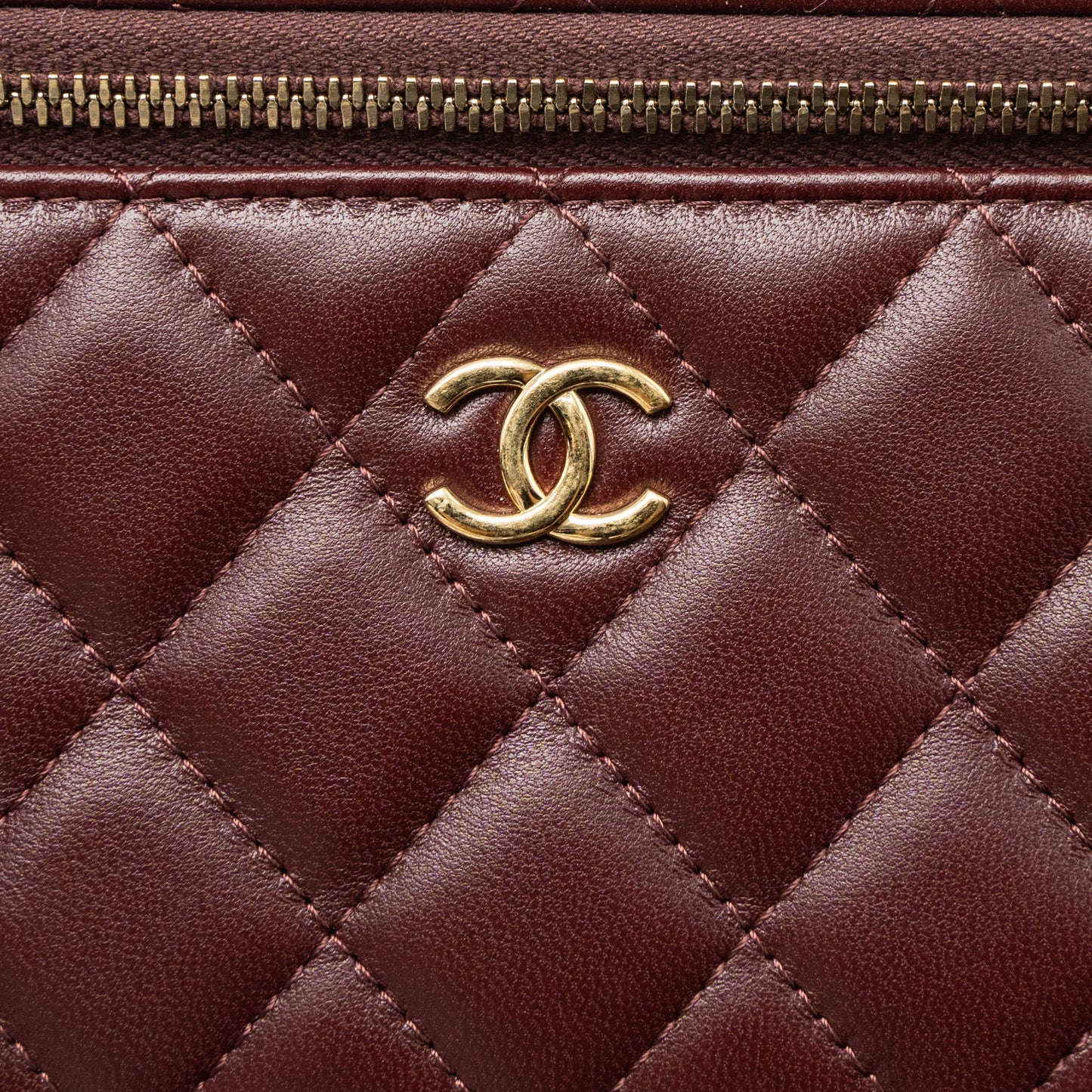 Chanel Long Vanity With Gem Chain Lambskin Burgundy  (Microchip)