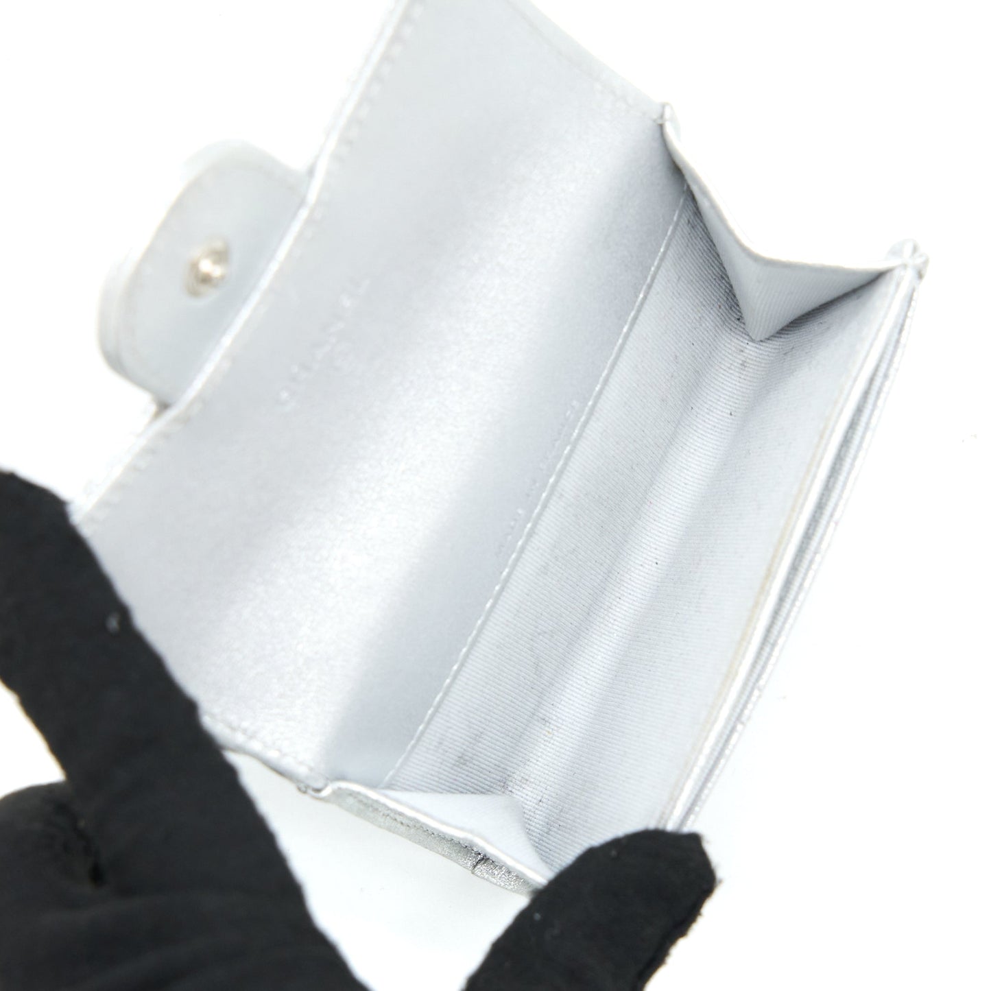 Chanel Quilted Classic Flap Card Holder Lambskin Silver