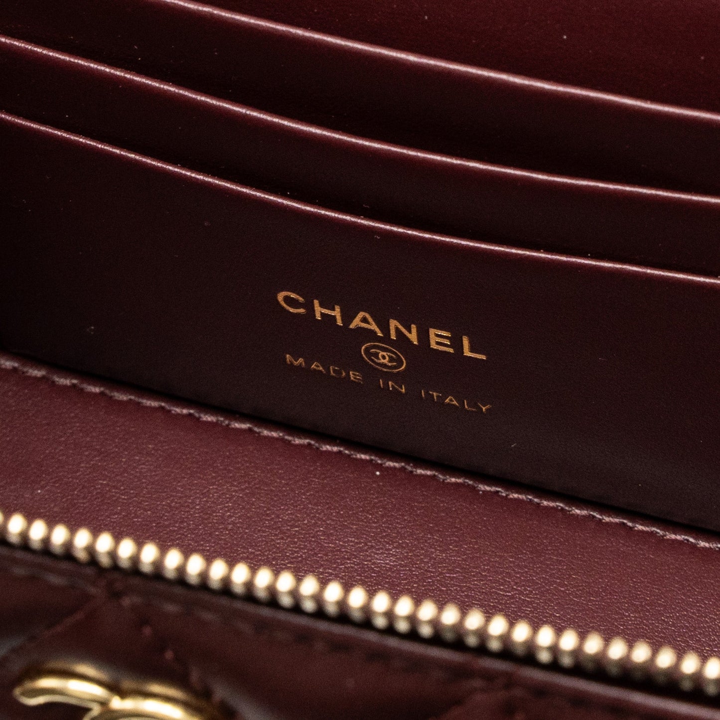 Chanel Long Vanity With Gem Chain Lambskin Burgundy  (Microchip)