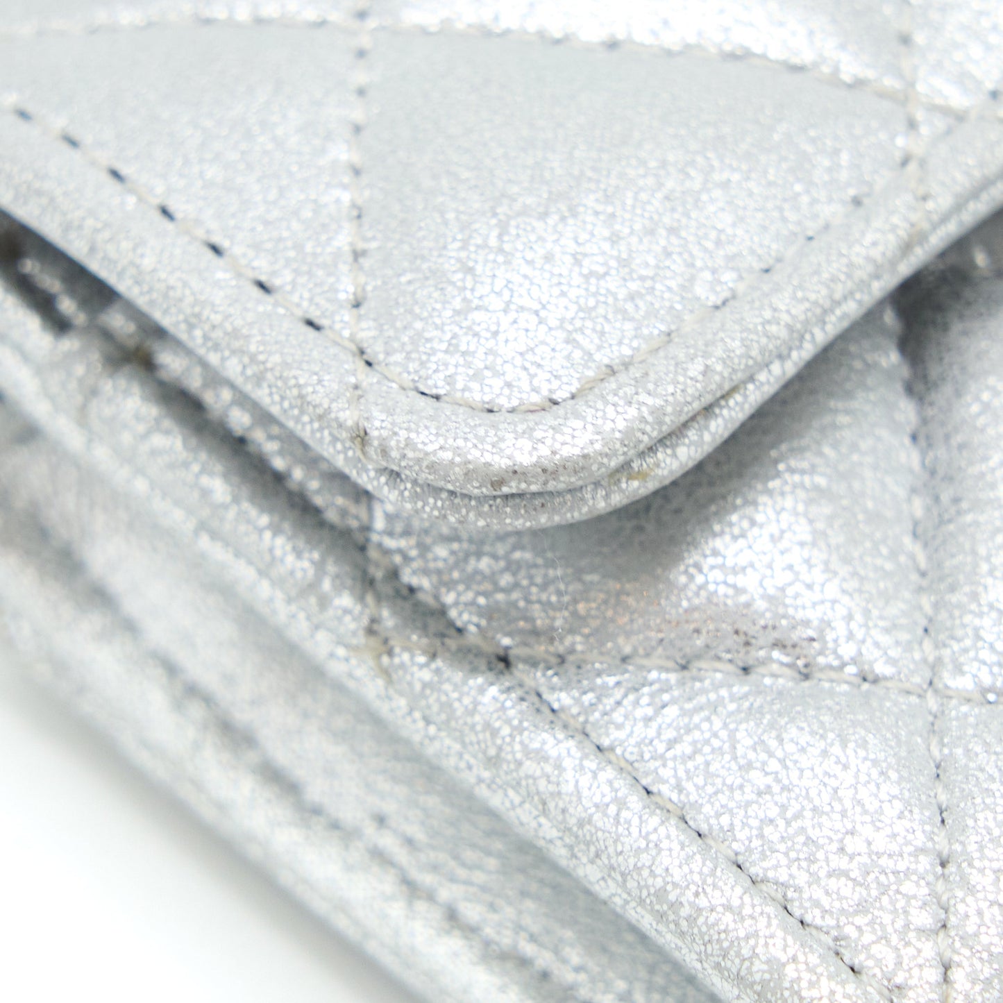 Chanel Quilted Classic Flap Card Holder Lambskin Silver