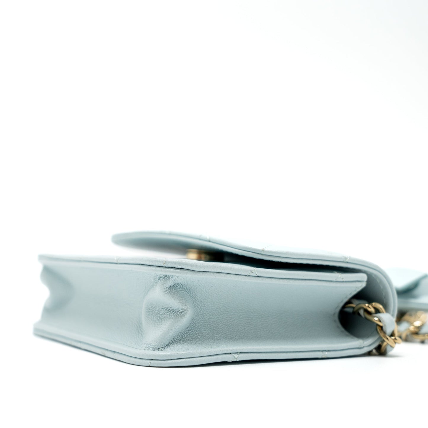 Chanel Mini Flap Bag Ribbon Chains Lambskin Light Blue L