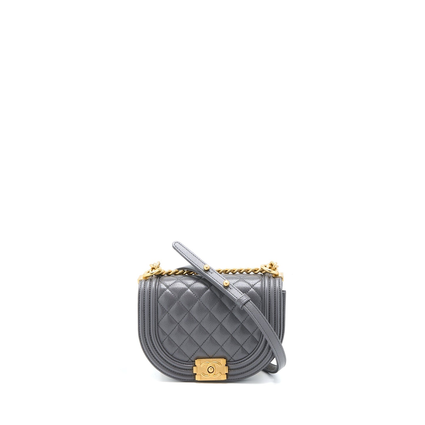 Chanel 22A Boy Messenger Bag Caviar Grey  (Microchip)