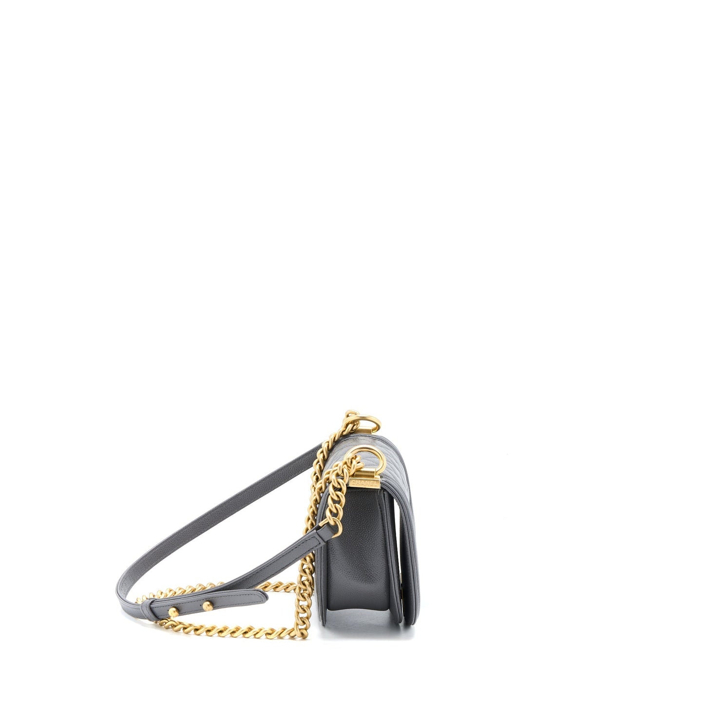 Chanel 22A Boy Messenger Bag Caviar Grey  (Microchip)
