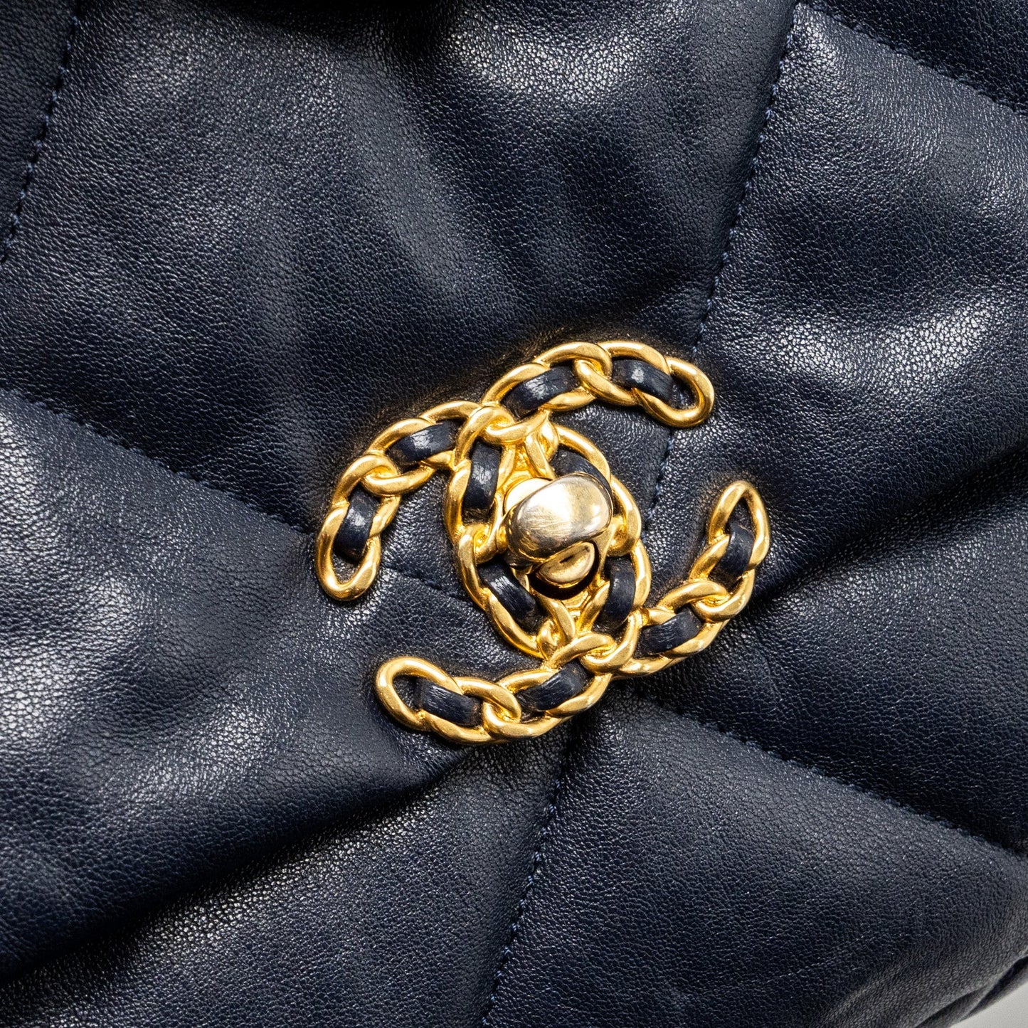 Chanel Large 19 Bag 30cm Lambskin Navy Multicolour Hardware