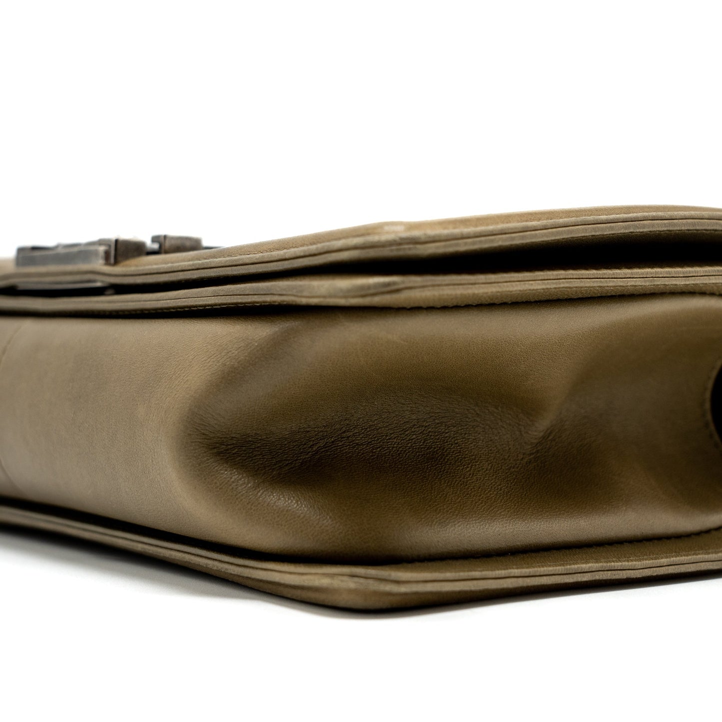 Chanel Medium Boy Bag Lambskin Khaki Ruthenium Hardware