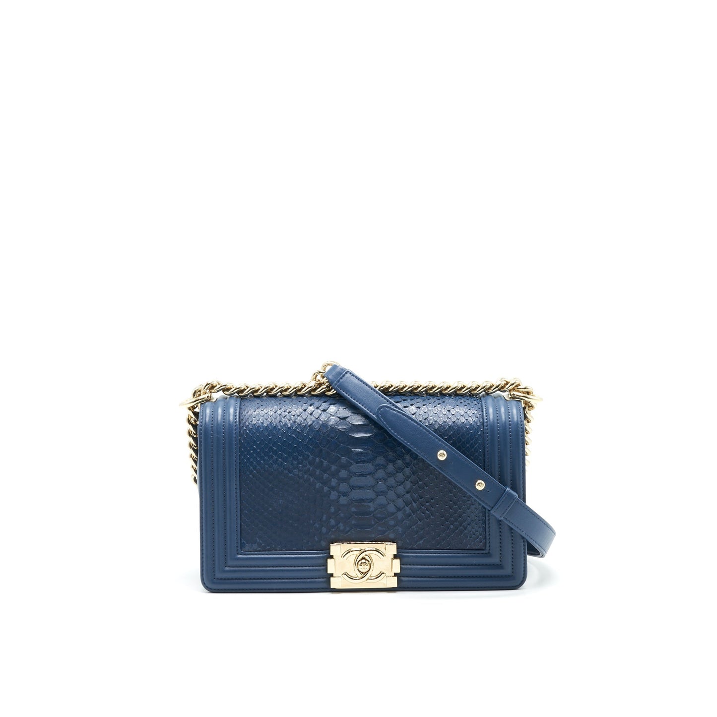 Chanel Medium Boy flap Bag Python Leather Blue L