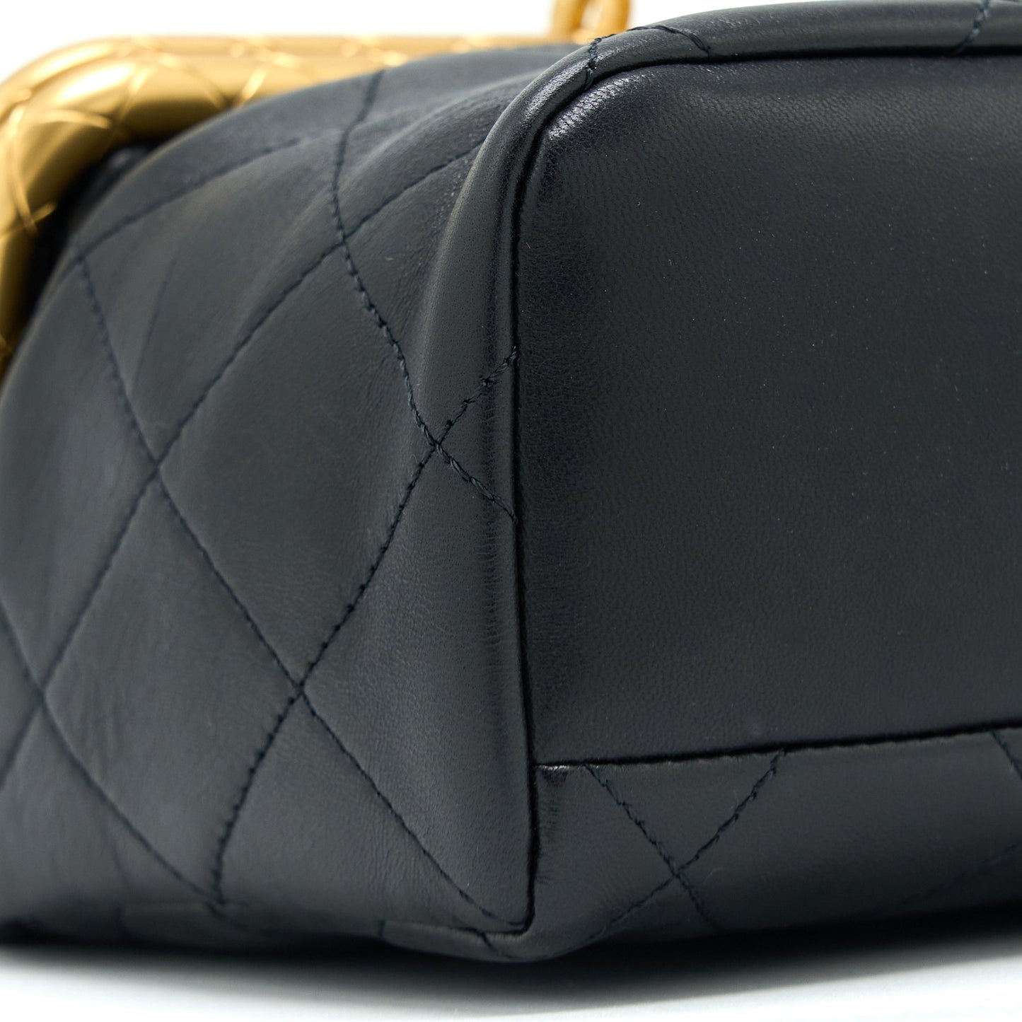 Chanel Kiss Lock Clasp Bag Lambskin Black Brushed