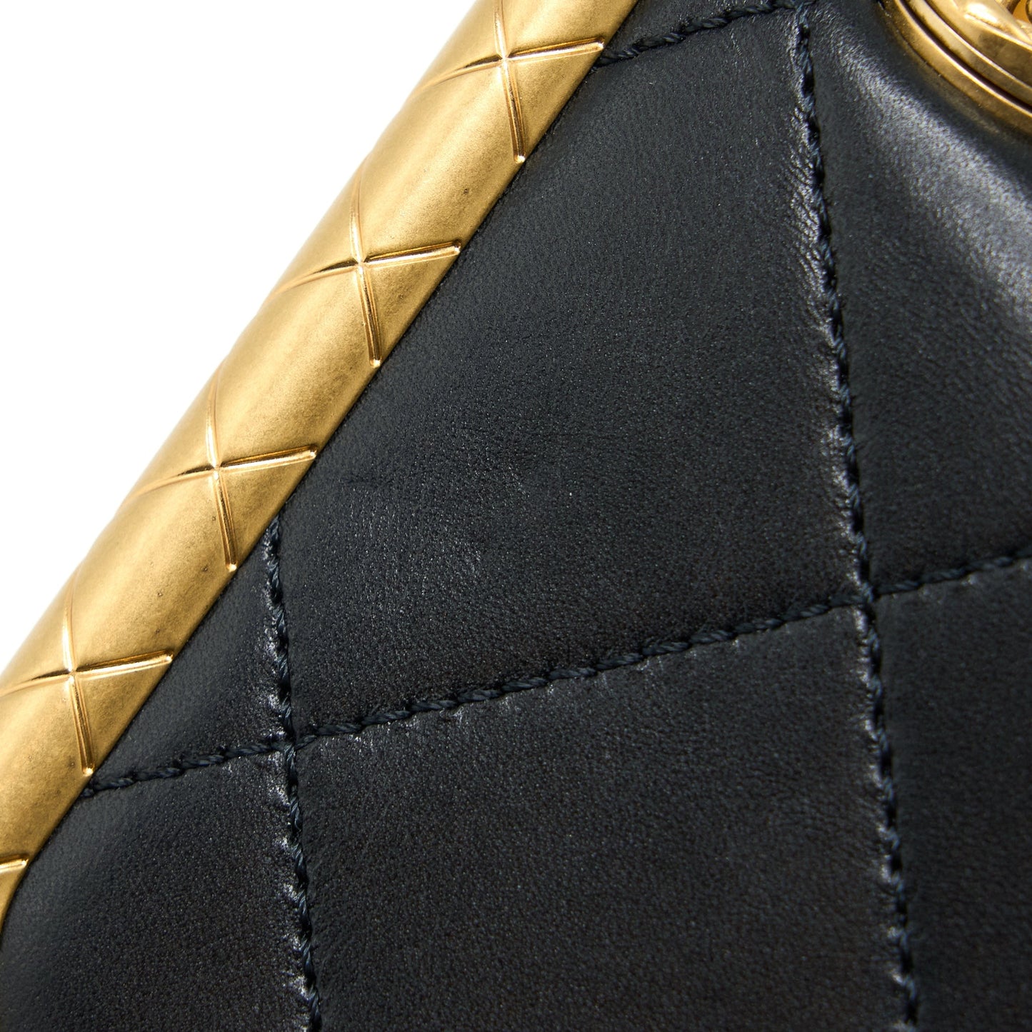 Chanel Kiss Lock Clasp Bag Lambskin Black Brushed