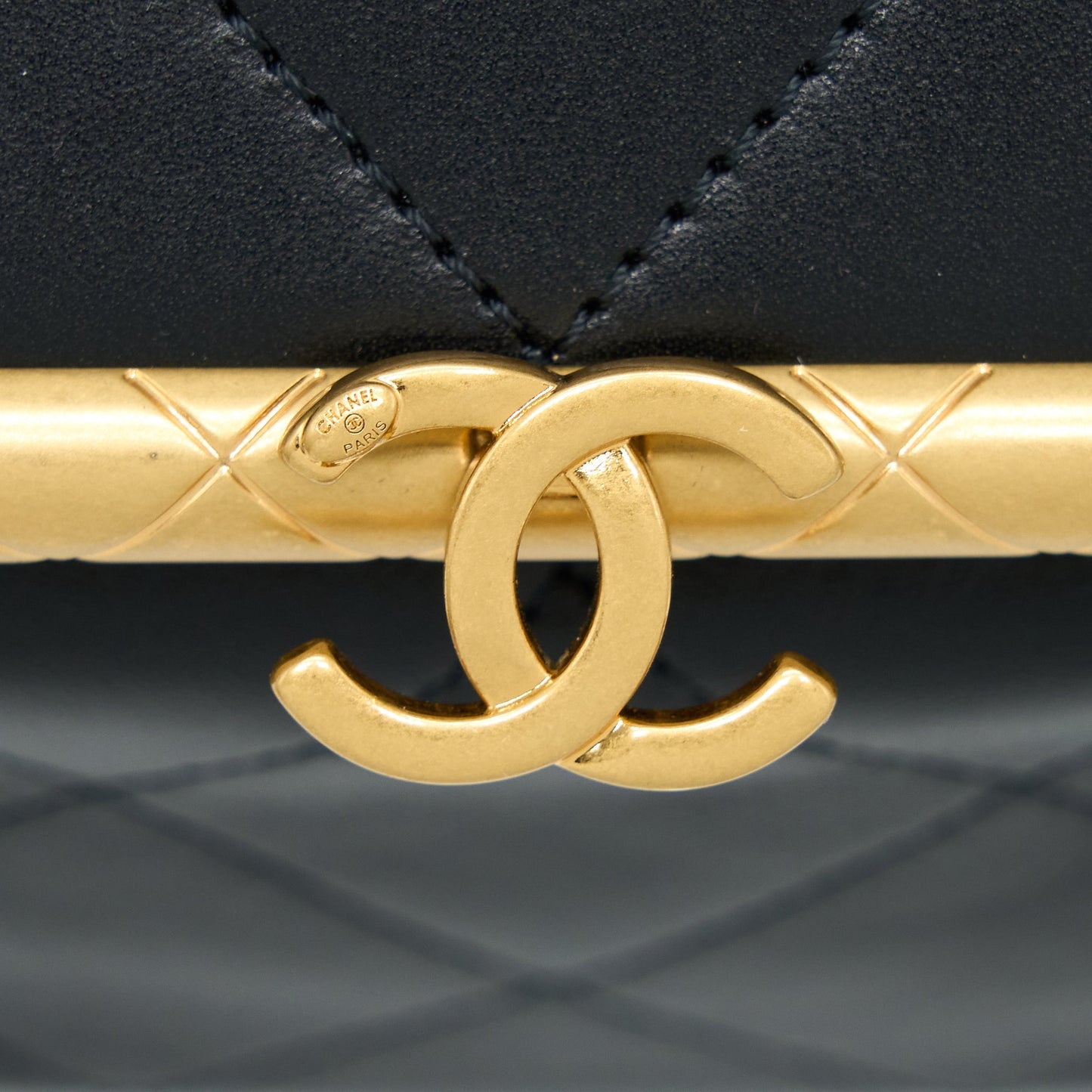 Chanel Kiss Lock Clasp Bag Lambskin Black Brushed