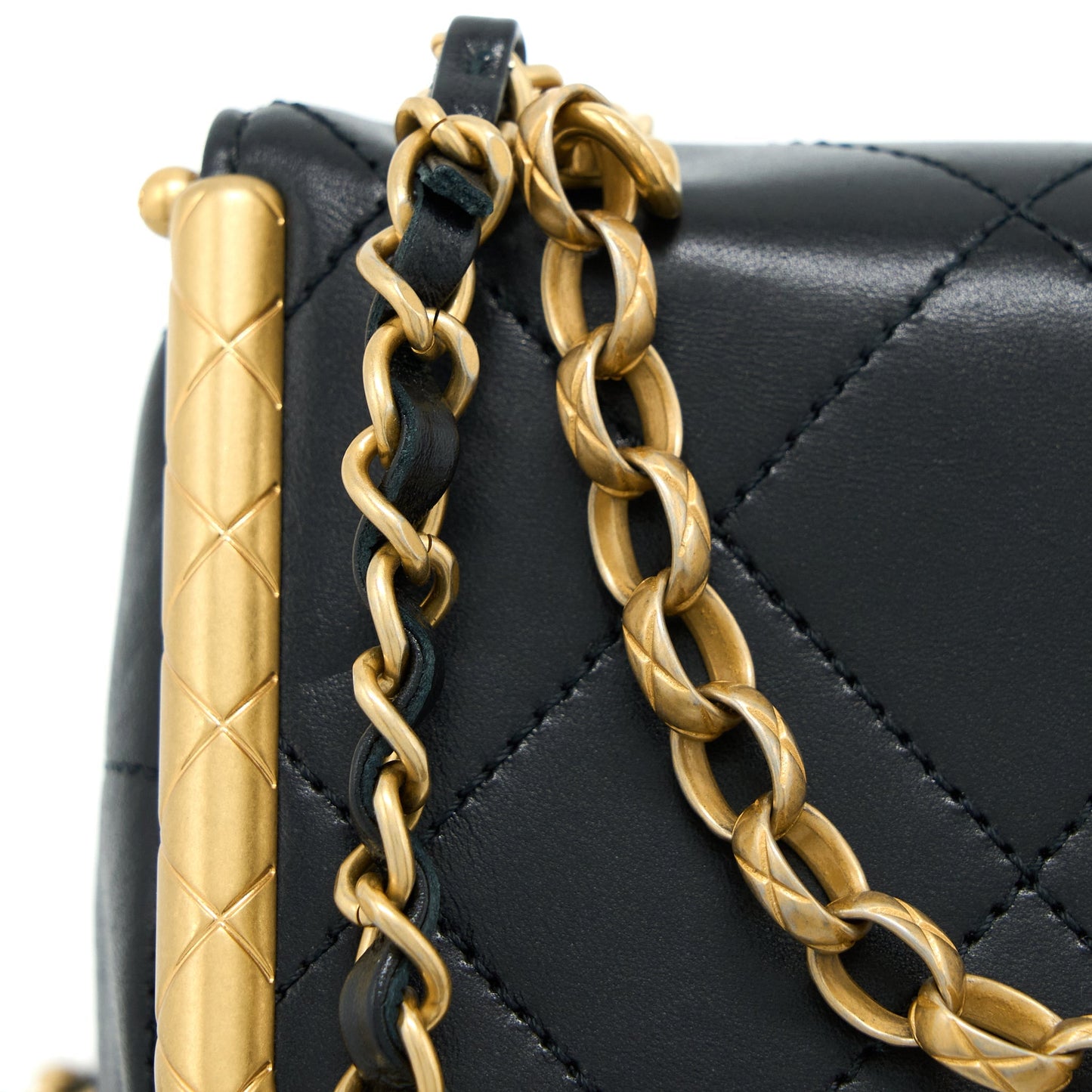 Chanel Kiss Lock Clasp Bag Lambskin Black Brushed