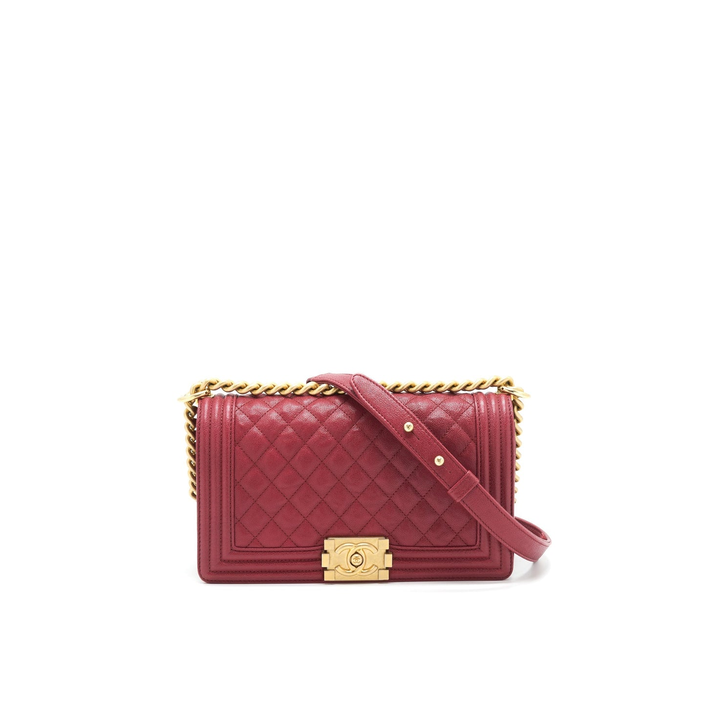 Chanel medium Boy Bag Caviar Raspberry Red brushed