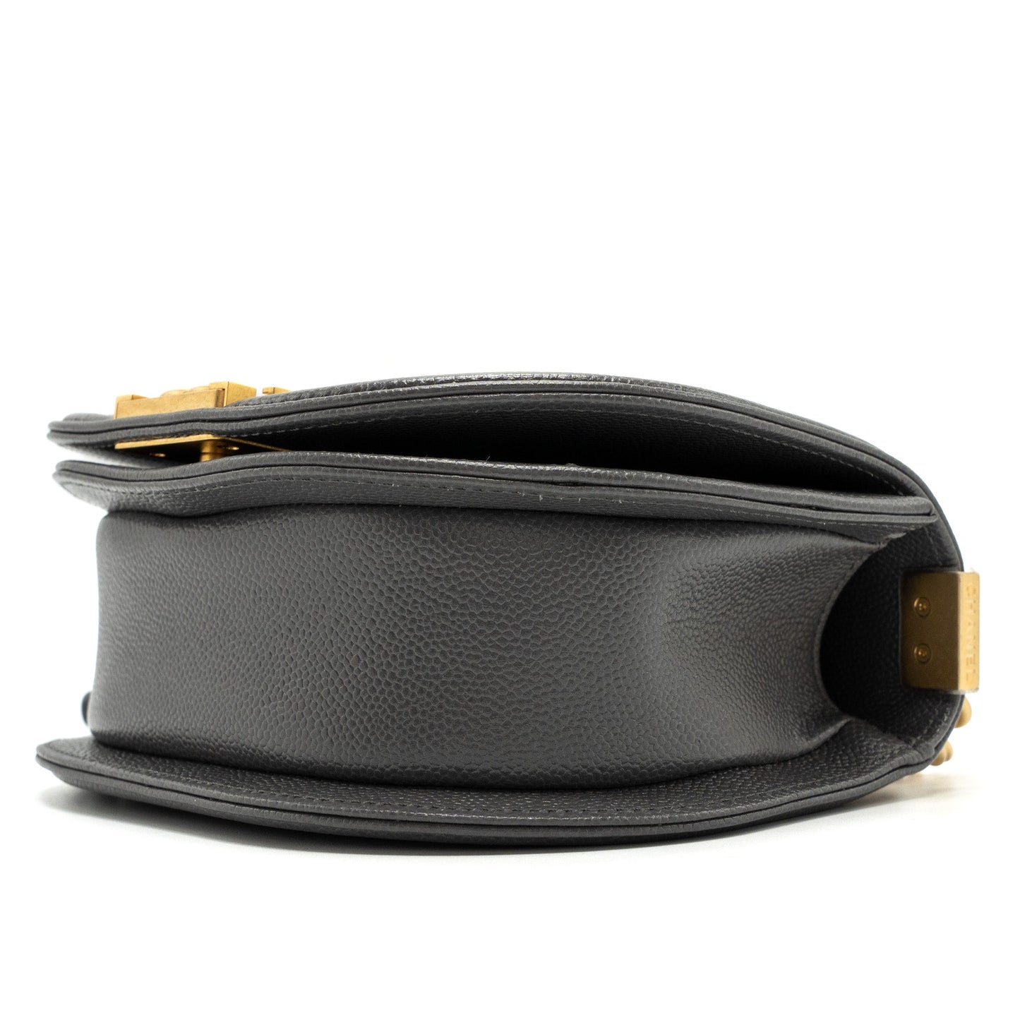 Chanel 22A Round Boy Messenger Bag Caviar Grey (Microchip)