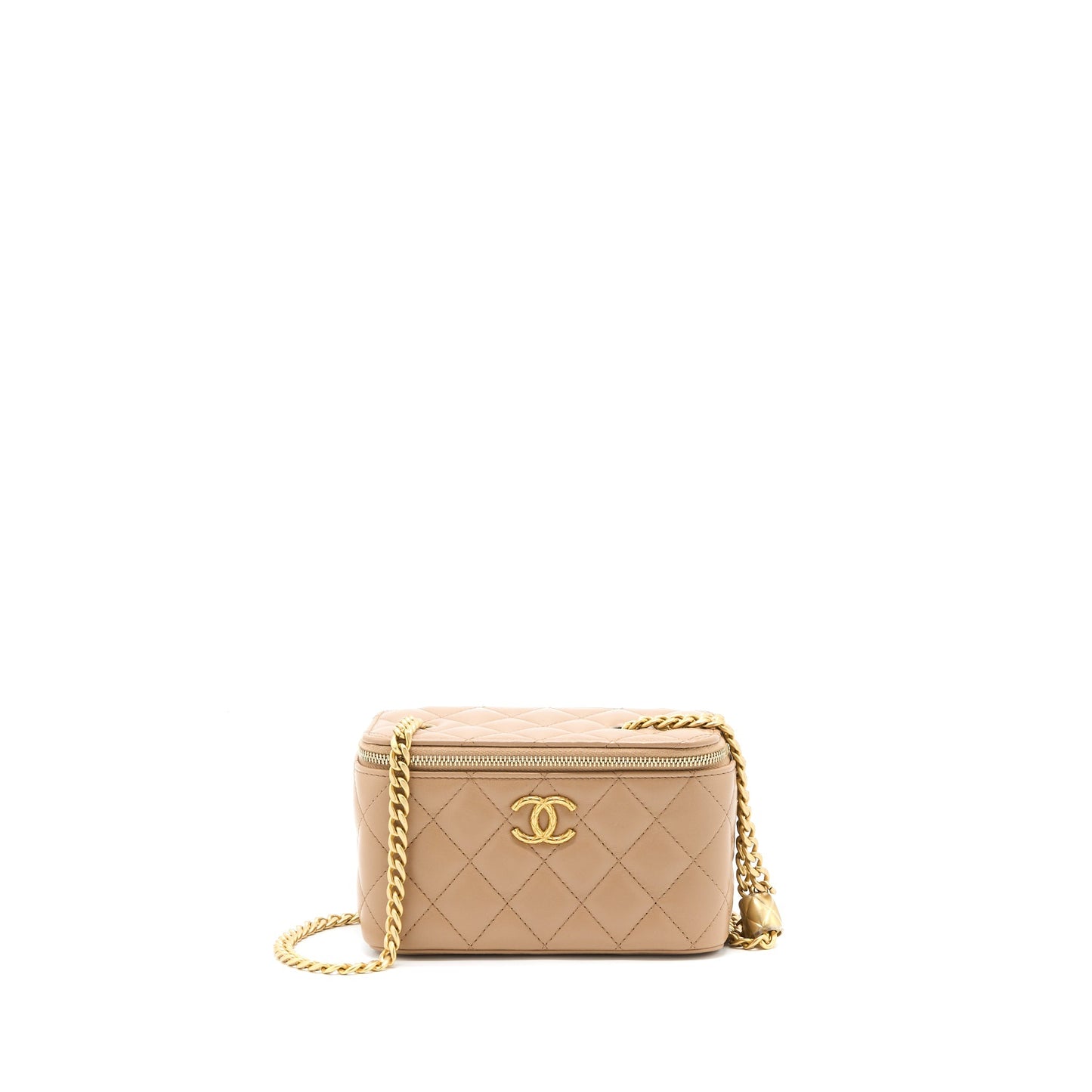 Chanel 22K Gold Pillar Adjustable Chain Long Vanity Lambskin Beige Brushed  (Microchip)