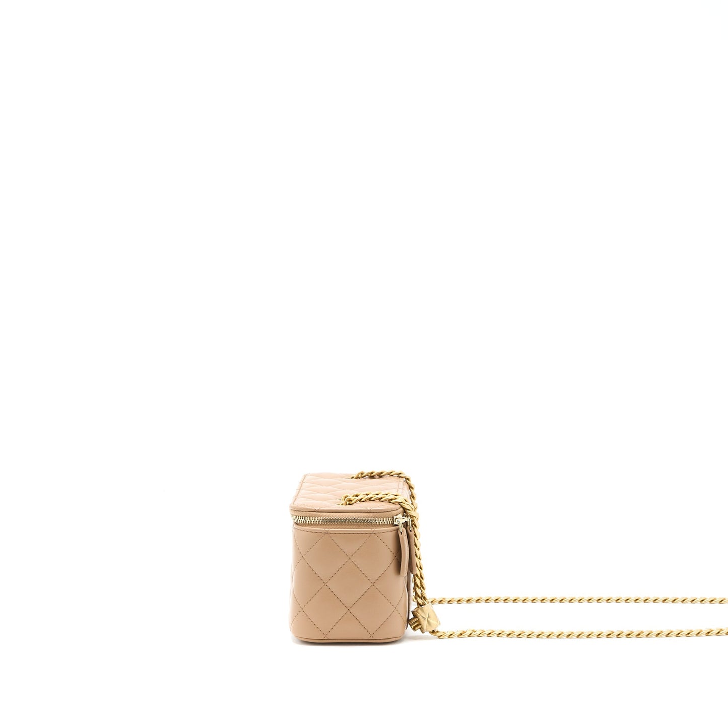 Chanel 22K Gold Pillar Adjustable Chain Long Vanity Lambskin Beige Brushed  (Microchip)
