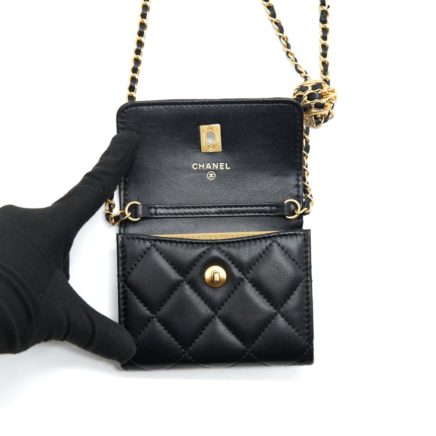 Chanel Pearl Crush Clutch With Chain Lambskin Black