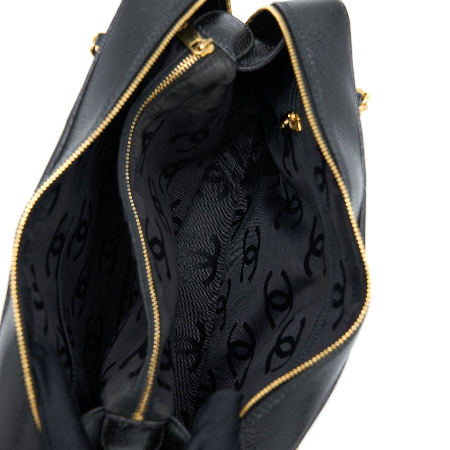 Chanel  Camera Chevron Tote Bag Caviar Black