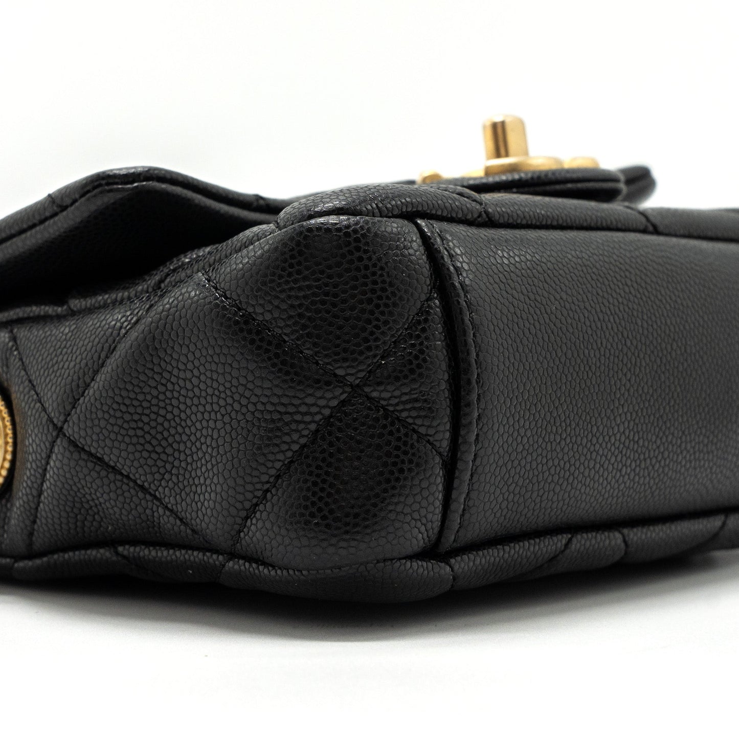 CHANEL Mini twist your button square flap bag caviar BLACK